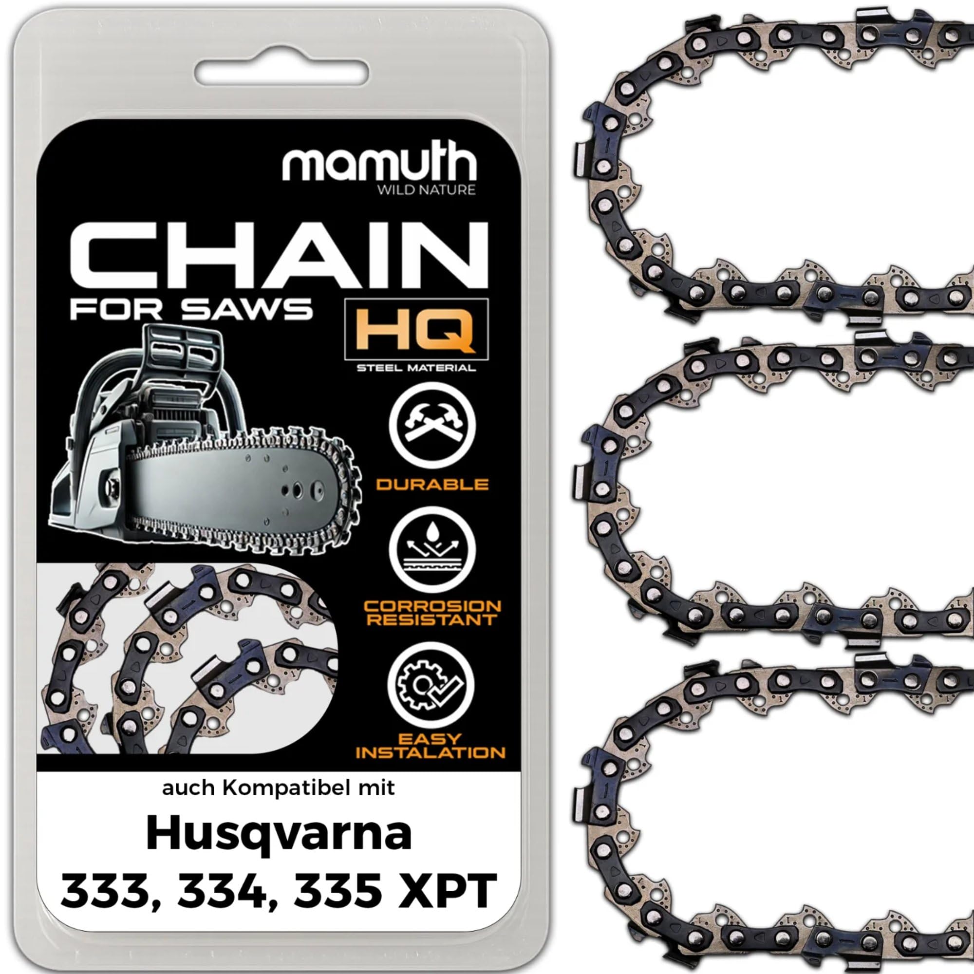 Mamuth Wild Nature 3 X Saw Chains 40 Cm 1.3 Mm 3/8 Inch 56Tg For Husqvarna 333, 334, 335 Xpt - Durable Chainsaw Chain For Clean Cuts