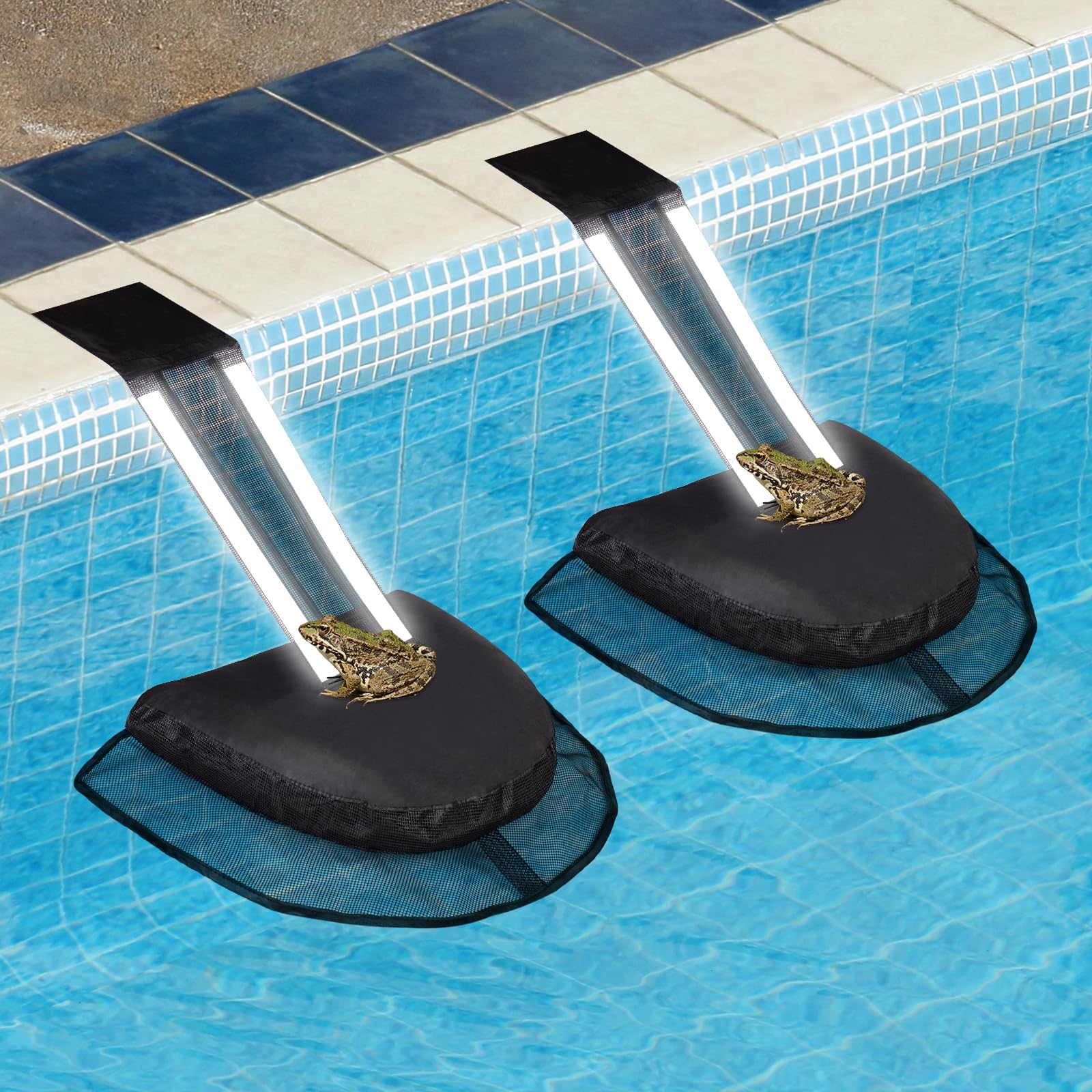 Pro Frog Animal Life Saver Saving Escape Ramp Bridge Ladder for Swimming Pool Floating Small Wildlife Critter Duck Duckling Lily Pads Rescue Float Log Creature Pool Maintenance (Black-2Pack)-image-32