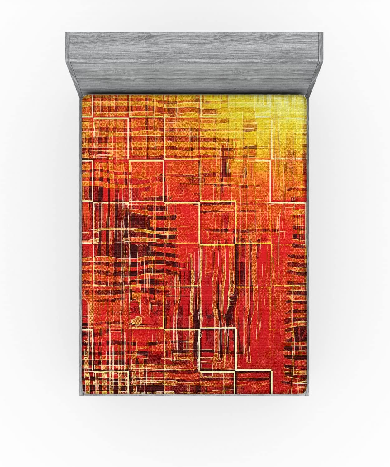 Ambesonne Burnt Orange Fitted Sheet, Modern Mosaic Art Texture with Small Frames and Lines Fall Illustration, Soft Decorative Fabric Bedding All-Round Elastic Pocket, Queen Size, Marigold Yellow