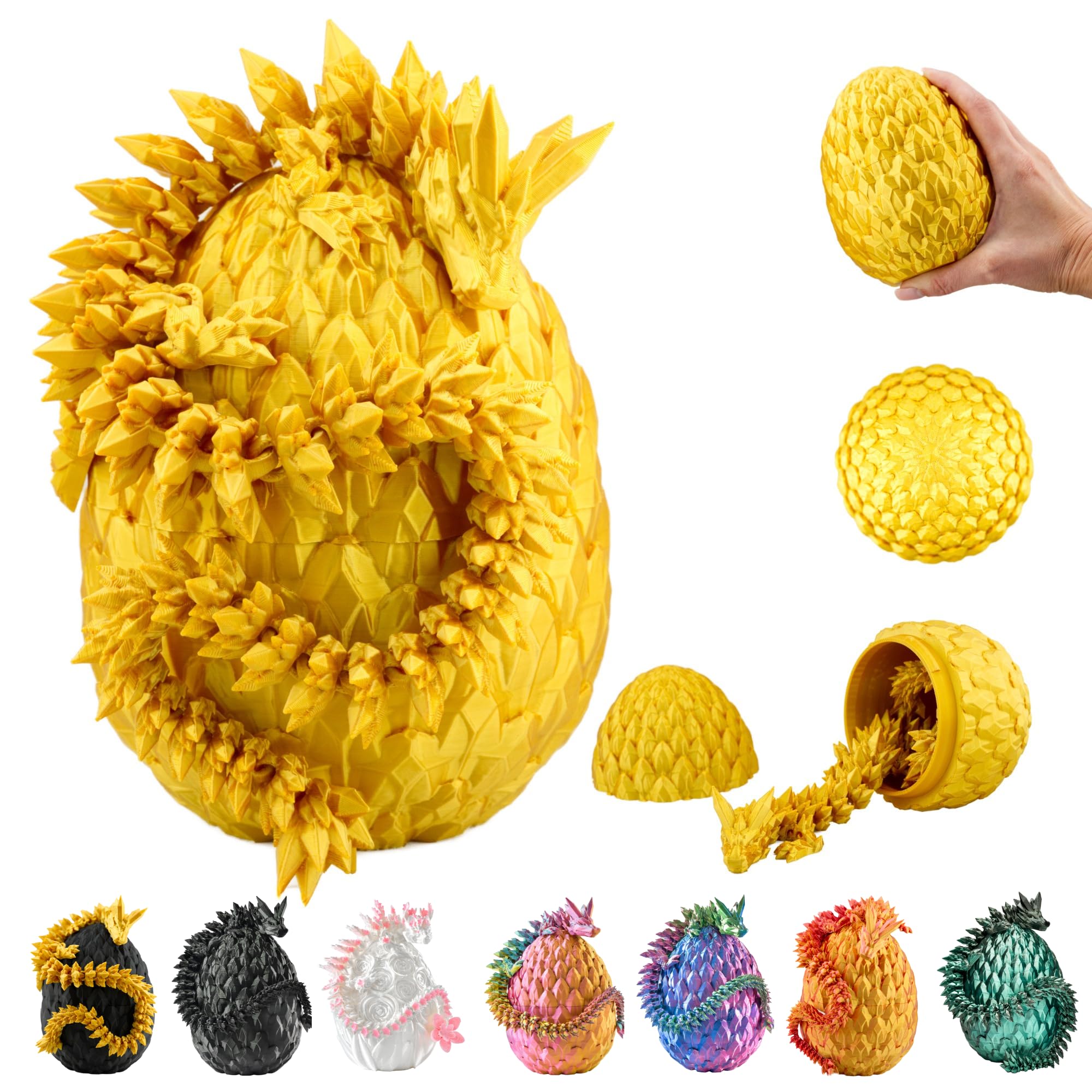 3D Dragon in Egg – Decorative and Collectible Figure 14.17 inches(36 cm) with 4.73 inches (12 cm) Egg, Gold Finish, Fantasy Model with Movable Element (14+)