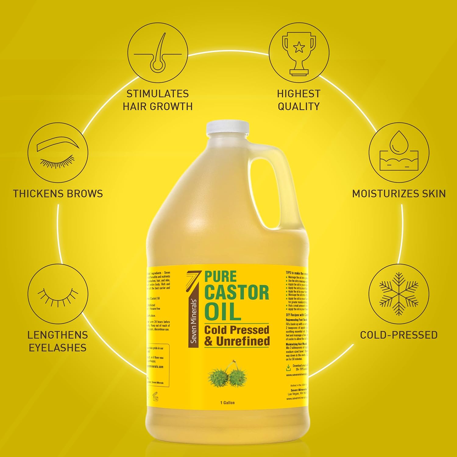 Unrefined Hexane-Free Castor Oil, 128 fl oz - For Hair Growth, Thicker Lashes & Brows, Dry Skin, Joint Pain - Image 2