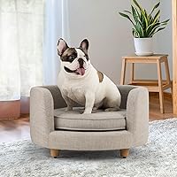Vista 9 de dCee Sofá cama de lujo para perros, sofá de cuero de lujo de 42 pulgadas para perros grandes, cojín de terciopelo lavable, marco de madera