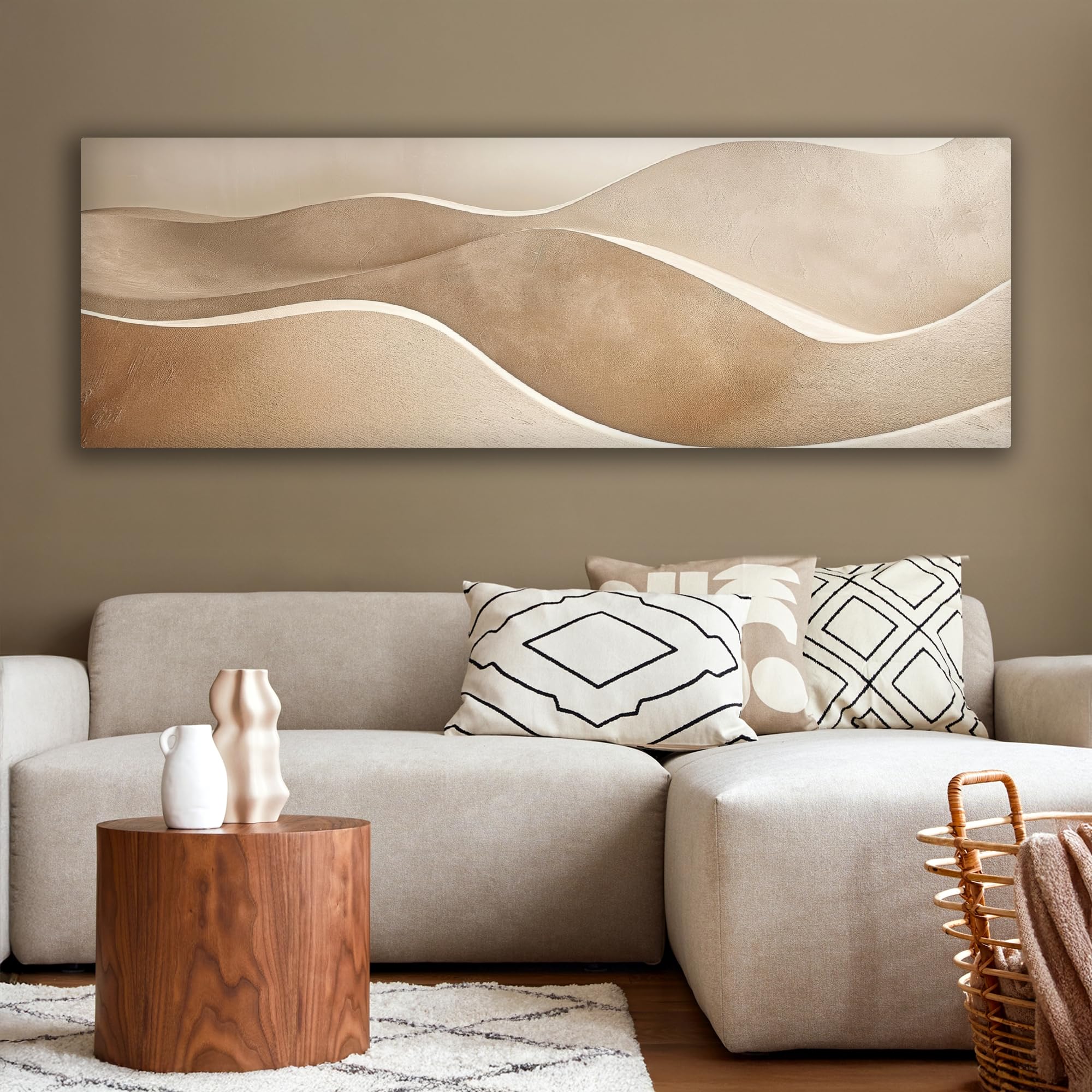 MuchoWow© Bilder Groß 180x60 cm Wohnzimmer Deko Modern Wandbild XXL Kunstdruck auf Leinwand Bild Schlafzimmer über Bett Room Decor Geschenke Beige - Hügel - Muster