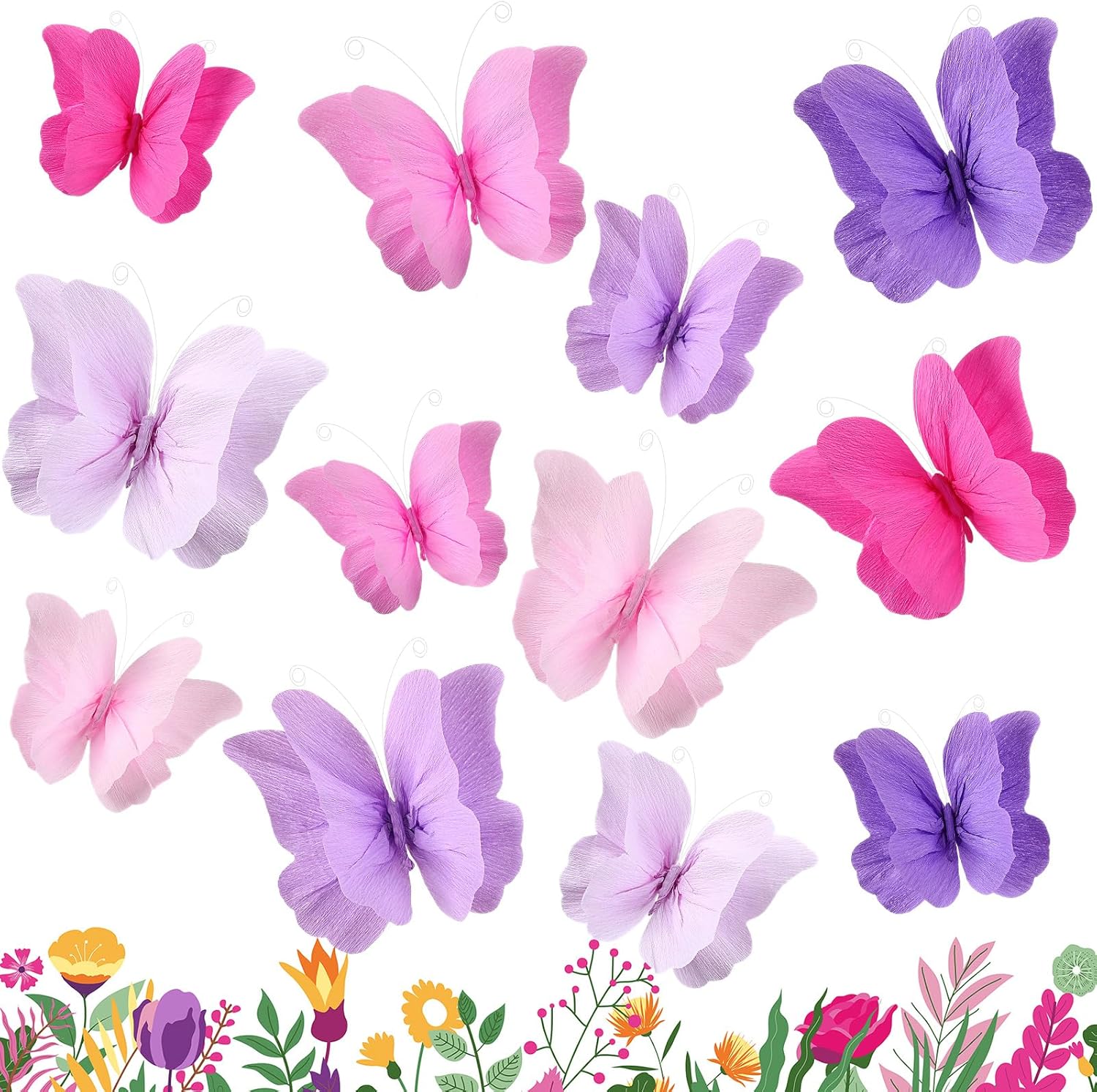 12 Pcs 3D Paper Hanging Butterflies, Butterfly Party Decorations 3D Paper Decoration for Baby Shower Nursery Wall Party Decorations(Pink Purple)