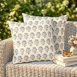 2 Packs Outdoor Waterproof Throw Pillow Covers 18x18 Spring Summer Pink Green Block Print Pillowcase Vintage Floral Cushion Covers Linen Boho Farmhouse Pillow Cases for Bedroom Living Room