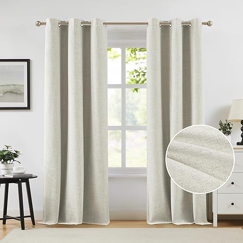 Miniatura 29 de Melodieux - Cortinas de lino 100% opacas azul cielo, 108 pulgadas de largo para sala de estar, dormitorio, cortinas de lino con aislamiento térmico