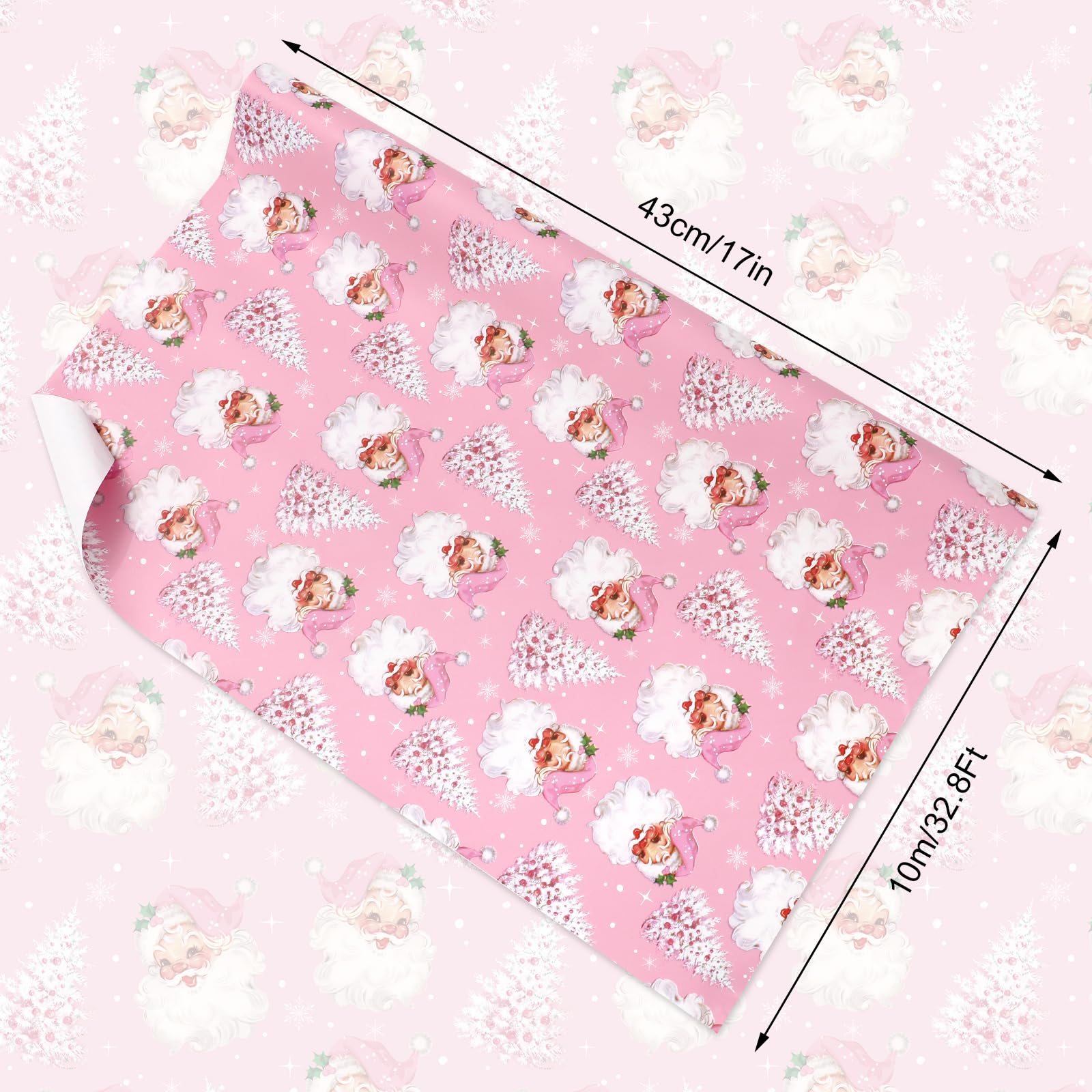 JarThenaAMCS Mini rouleau de papier cadeau de Noël – 43,2 cm x 10 m – Papier cadeau rose pour loisirs créatifs, fournitures de fête à la maison