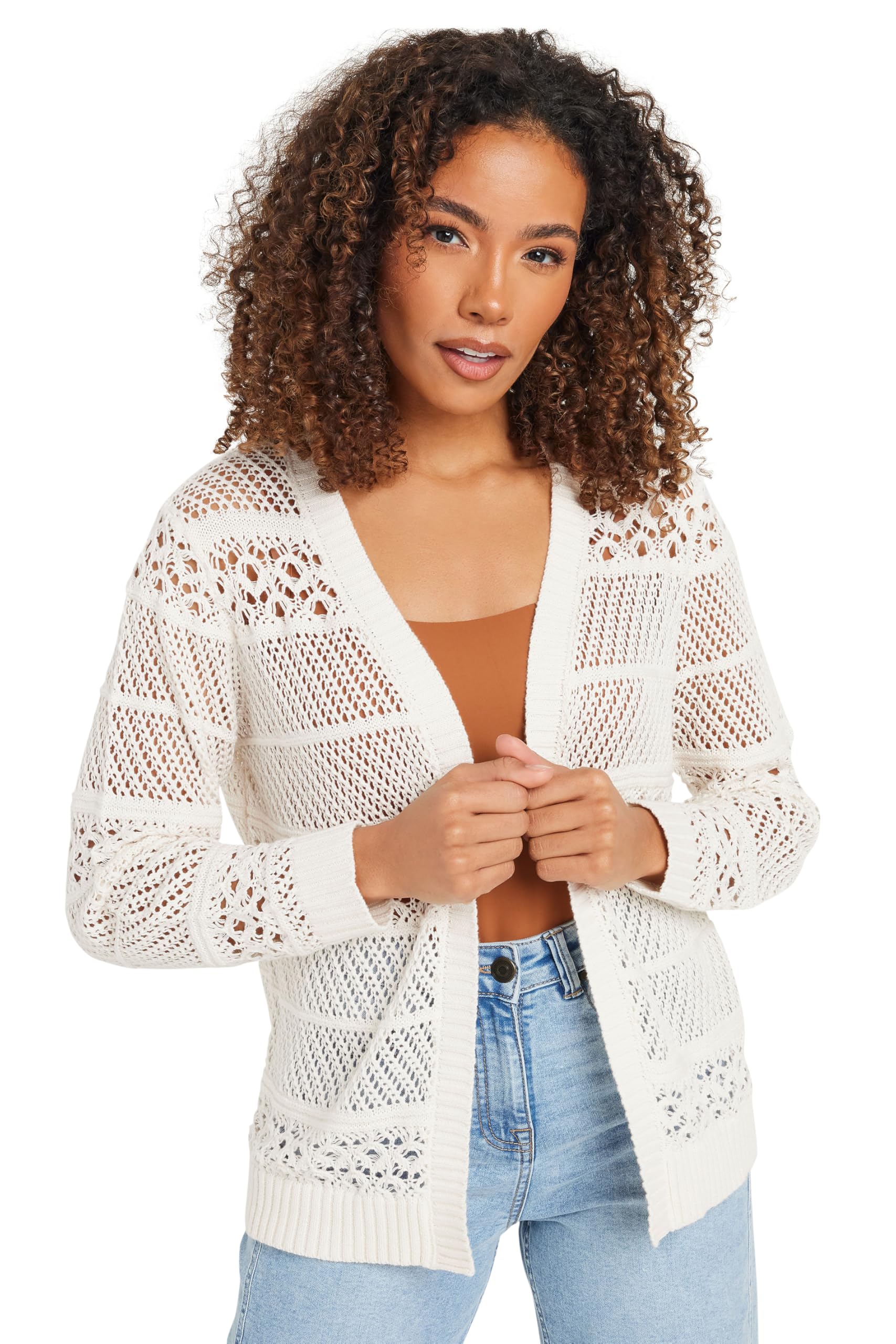 Women's Cream M&Co M&Co Open Front Crochet Cardigan Size 14-16