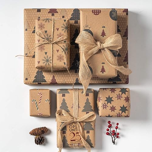 Miniatura 4 de MAYPLUSS Hoja de papel kraft para envolver  Plegada plana  6 diseños diferentes de Navidad (45.2 pies cuadrados TTL.)  27.5 pulgadas x 39.4 pulgadas