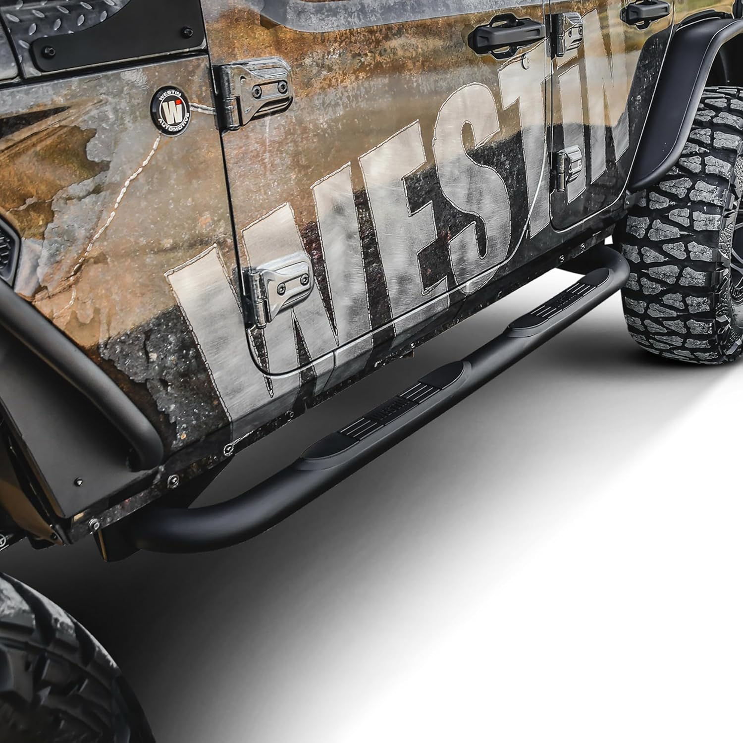 Westin 23-4065 E-Series 3 Round Nerf Bars fits 2018-2025 Wrangler JL Unlimited 4Door Textured Black Pair