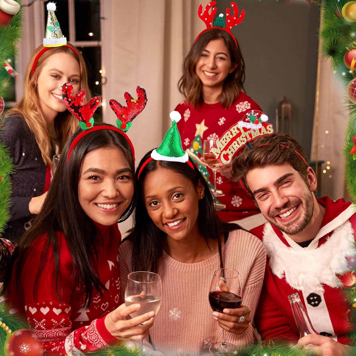 Jexine 36 Pcs Christmas Headbands with Different Designs Christmas Hat Accessories Costume Headbands for Adults Women Men Xmas Holiday Party