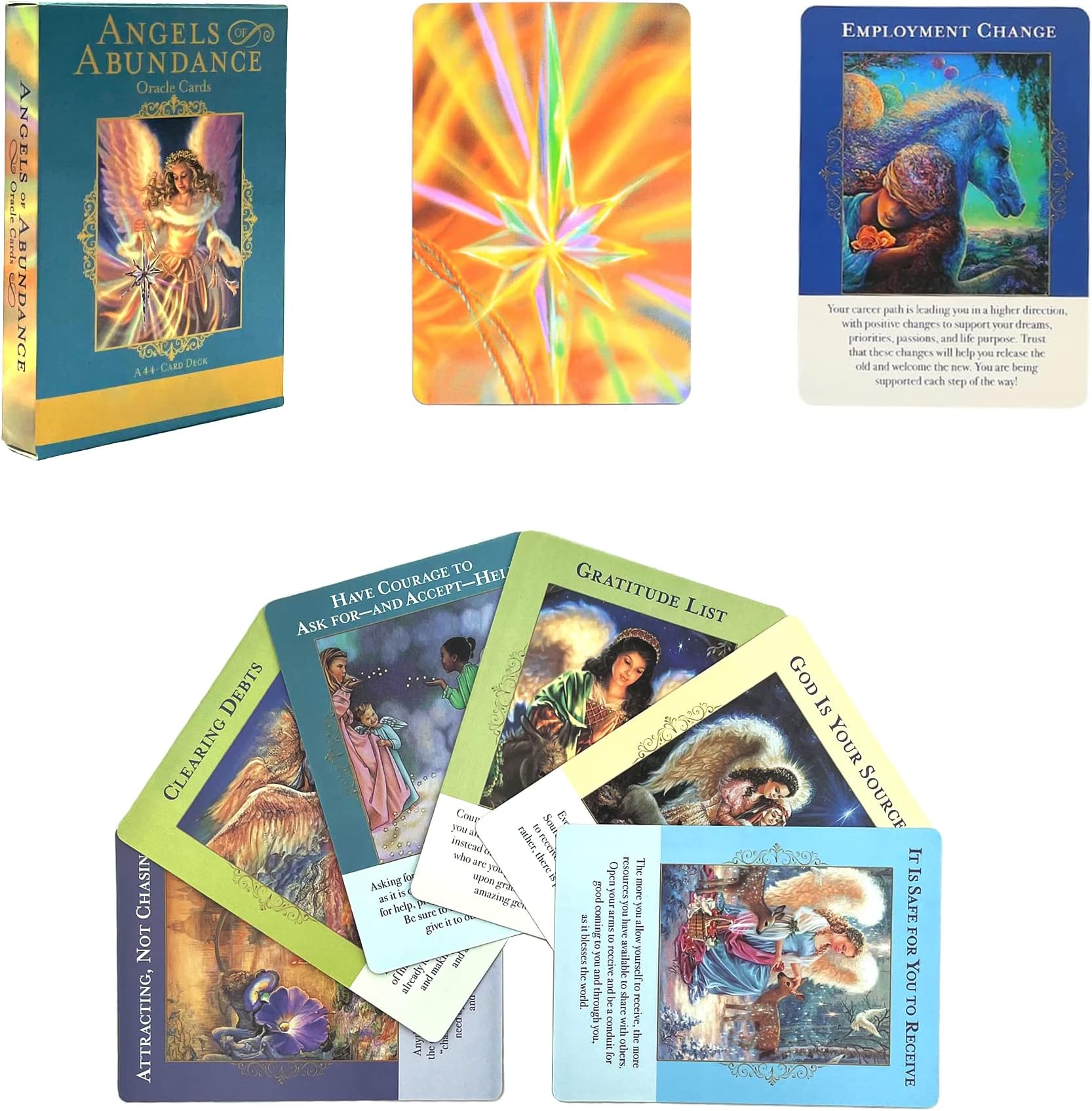 HOHAJIU A 44 Angels of Abundance Oracle Cards Pocket Version with E-Guidebook - Tarot Cards for Beginners - Oracle Deck with Meanings on Them