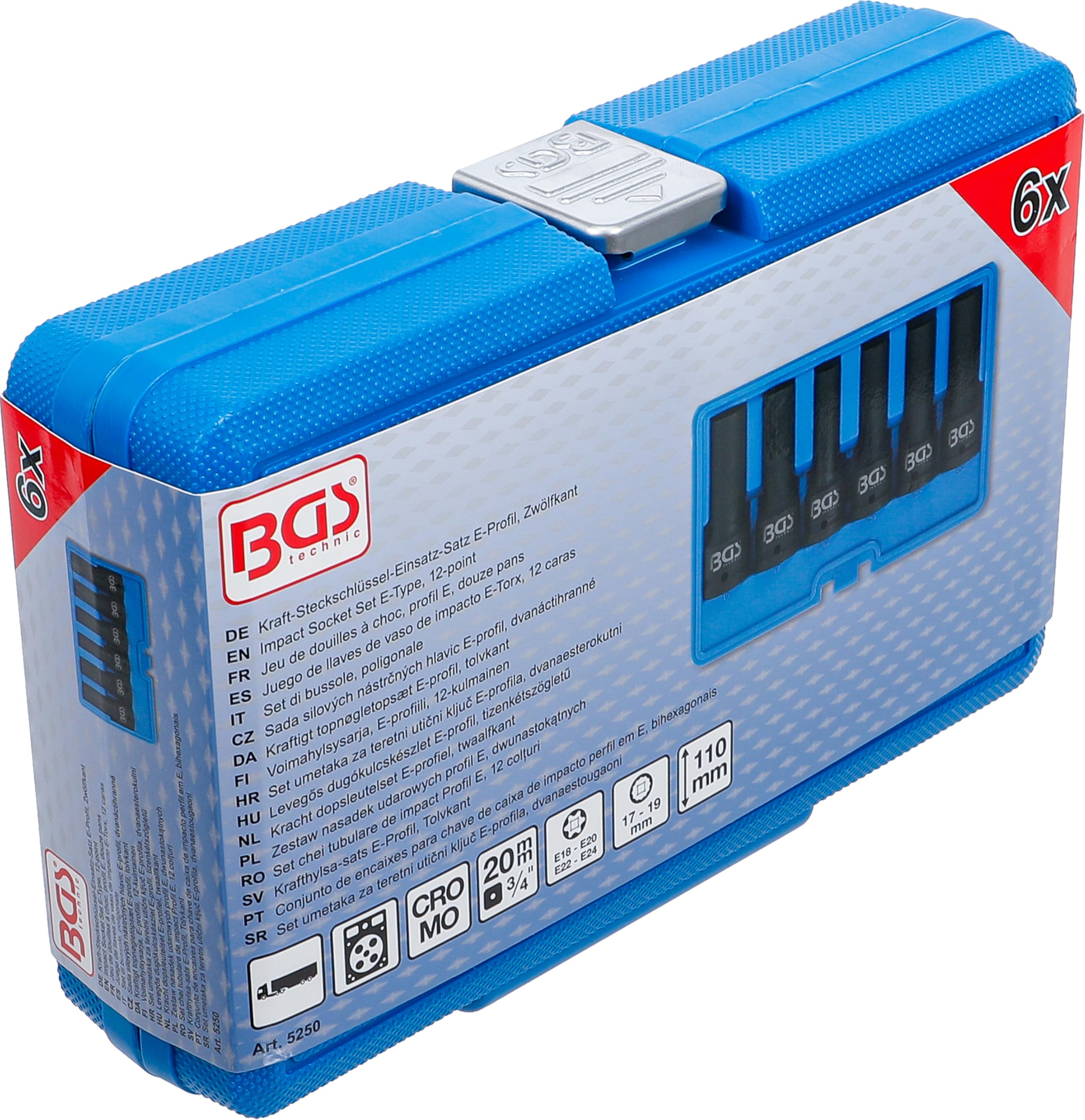 BGS 5250 | Juego de llaves de vaso de impacto E-Torx, 12 caras | entrada 20 mm (3/4") | 6 piezas