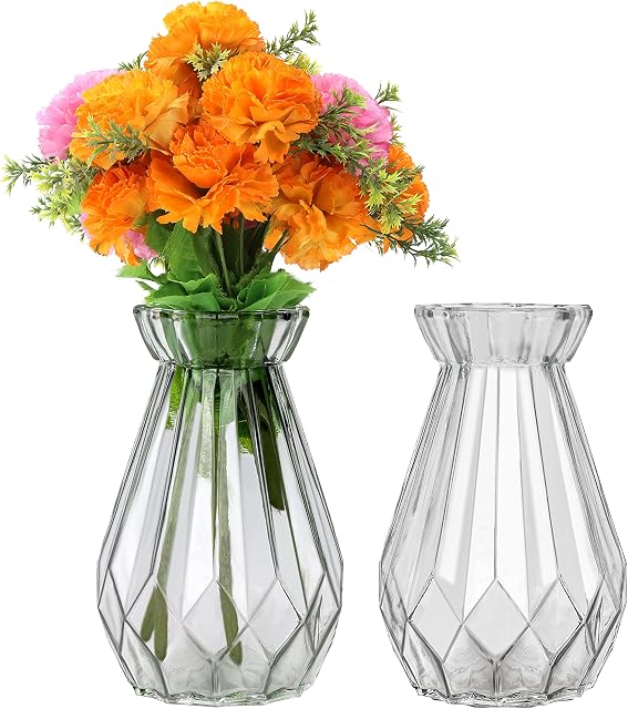 Belle Vous 2 Pack Clear Crystal Glass Vases - 15cm/5.91 Inches - Modern Decorative Cylinder Glass Flower Vase Set For Home Centrepiece and Office Decor