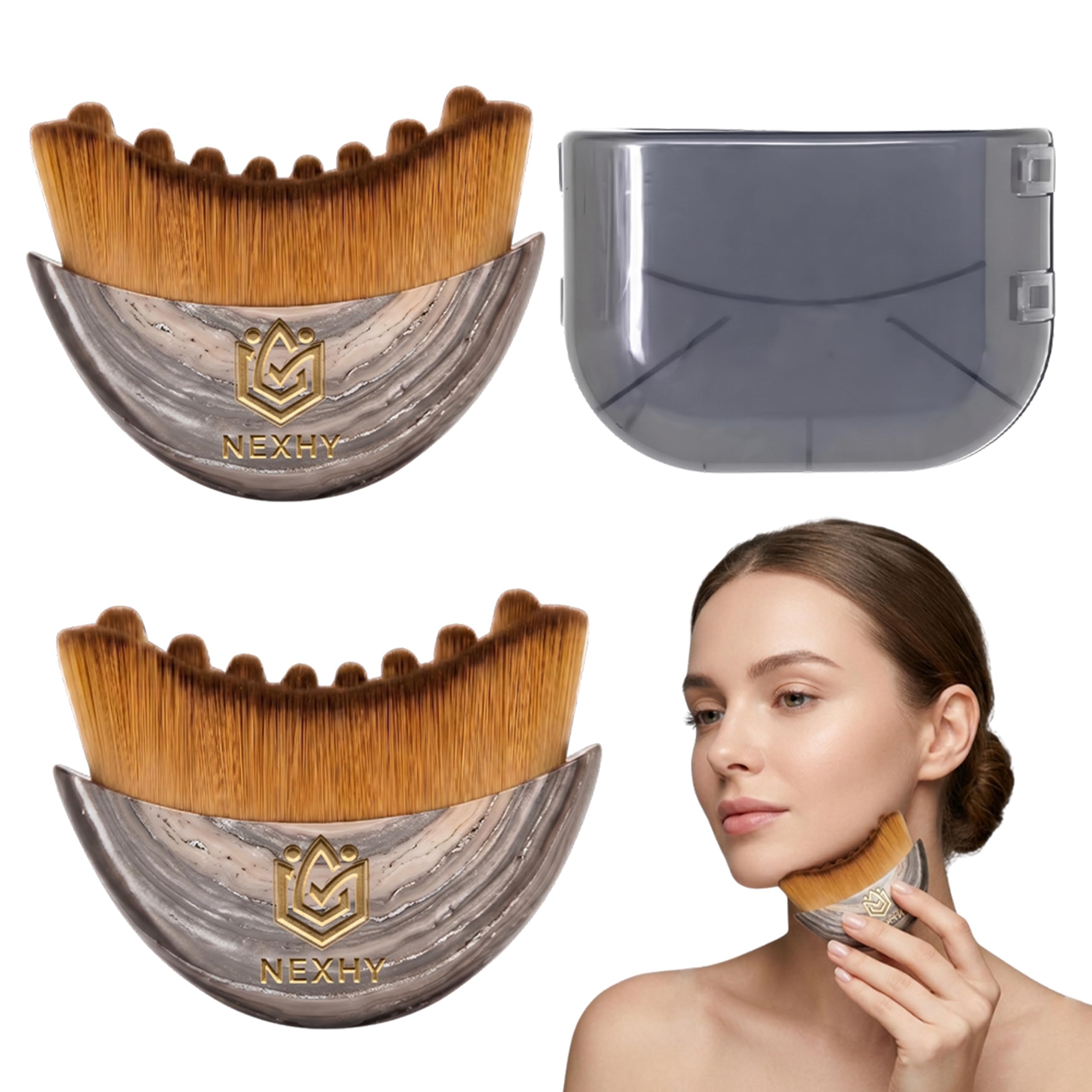 2 PCS Lymphatic Contour Face Brush, Lymphatic Drainage Massager for Face, Chin & Jawline Sculpting, Dry Brushing Tool to Reduce Puffiness, Ergonomic Design for Anti-Swelling & Fatigue Relief