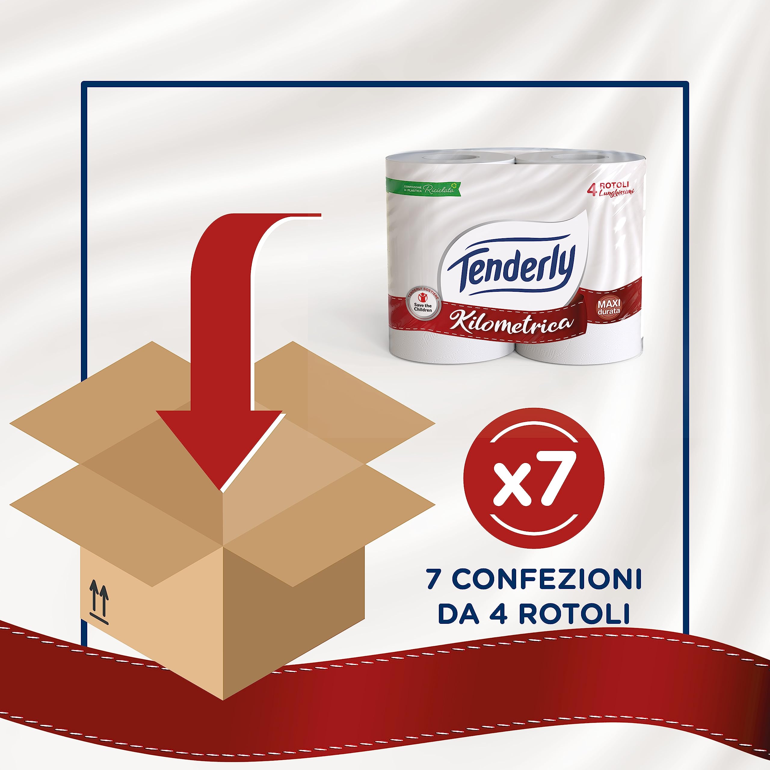 Tenderly Save the Children, 28 Maxi Rotoli di Carta Igienica, 2 Veli, 450* Strappi, Morbida e Adatta alle pelli Sensibili, Made in Italy, Dermatologicamente Testato