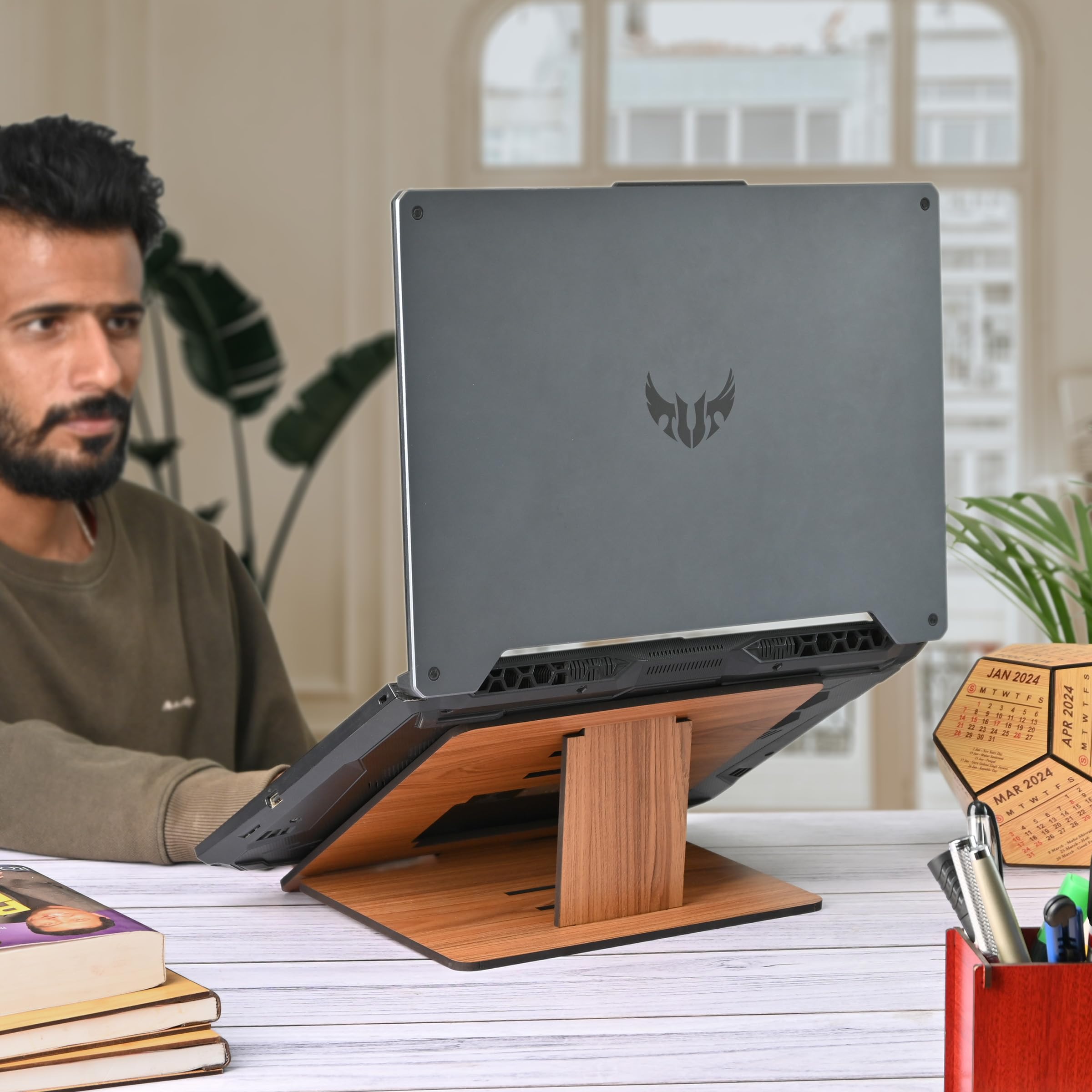 GKD Laptop Stand Compatible with MacBook Apple dell xps hp Lenovo asus and iPad Air Adjustable Height Wooden Laptop Riser Lightweight Unique Corporate Gifts (Dark Wood ecofriendly) (B0CMQT2HD9) Amazon Price History, Amazon Price Tracker