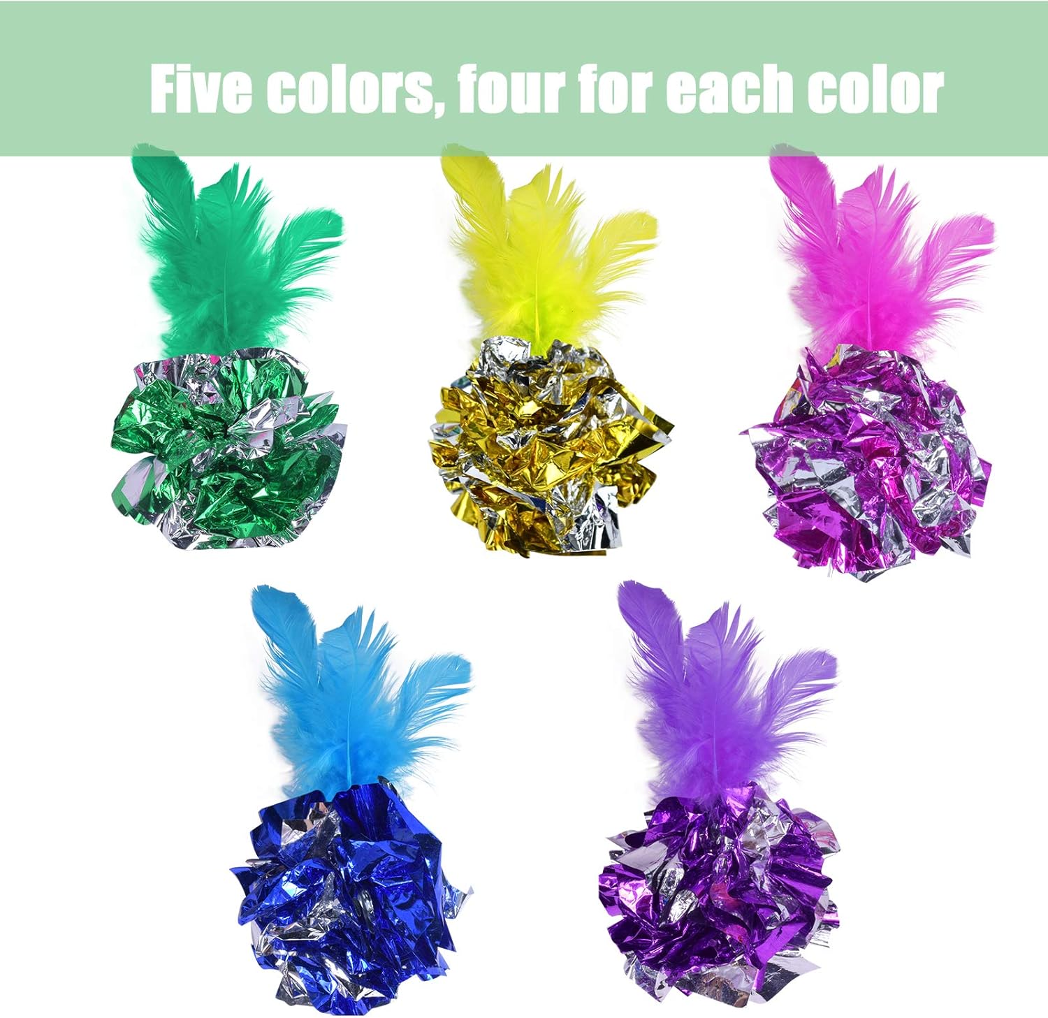 20pcs Cats Toys Ball, Crinkle Balls Cat Toys with Feather, Colorful