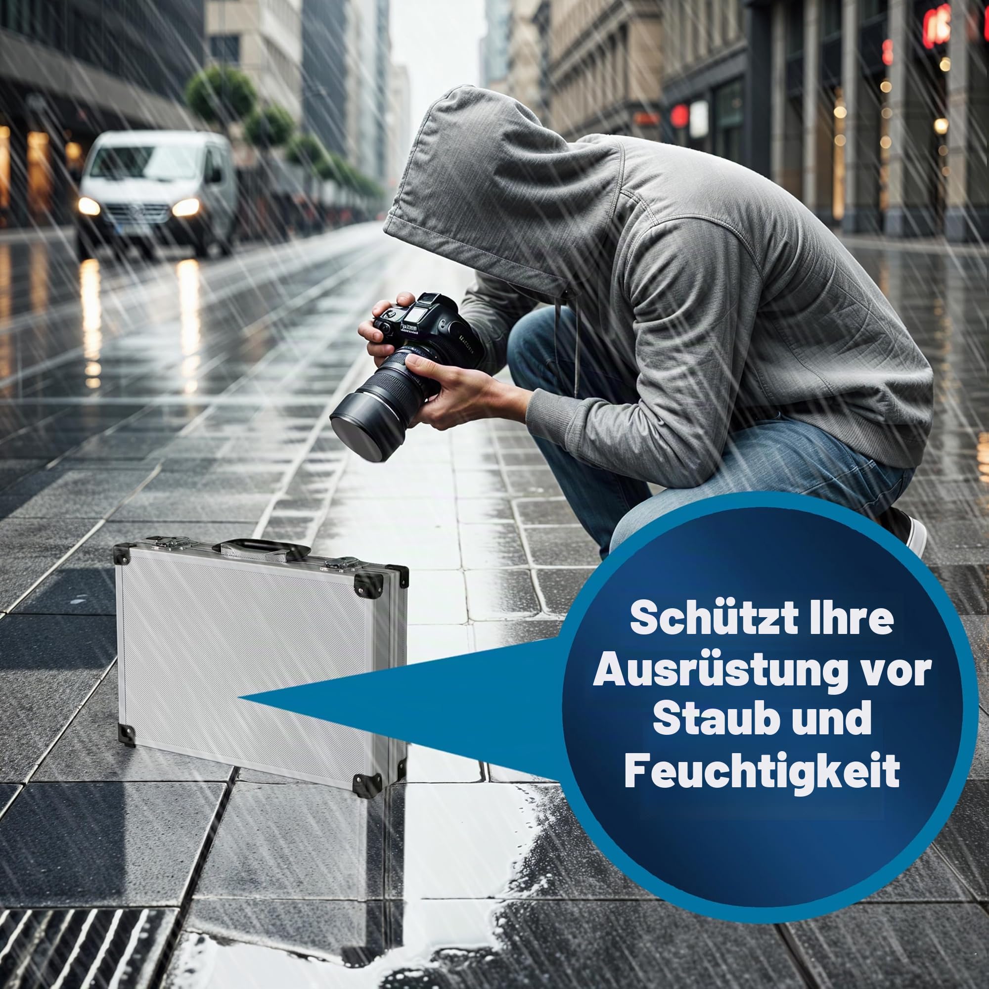 PeakTech P 7265 Alukoffer – abschließbarer Universal-Transportkoffer mit Würfelschaumstoff – tragbarer Fotokoffer – robuster Alu Koffer mit Schutz vor Regen und Staub – Groß (390 x 280 x 100 mm)