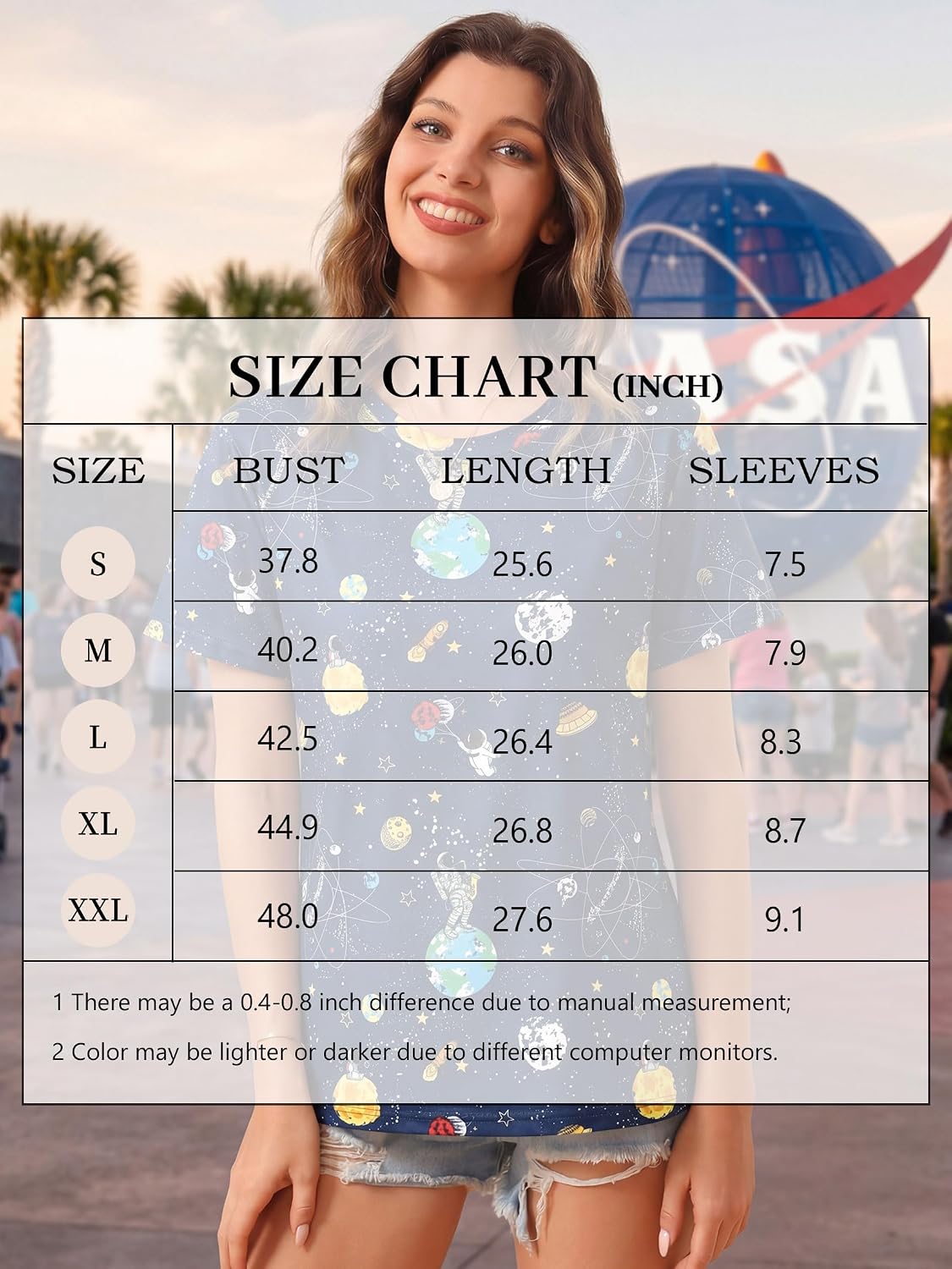 Ezcosplay Women Short Sleeve Space Shuttle Astronaut Universe Galaxy T-Shirt Graphic Shirt Casual Tee Tops