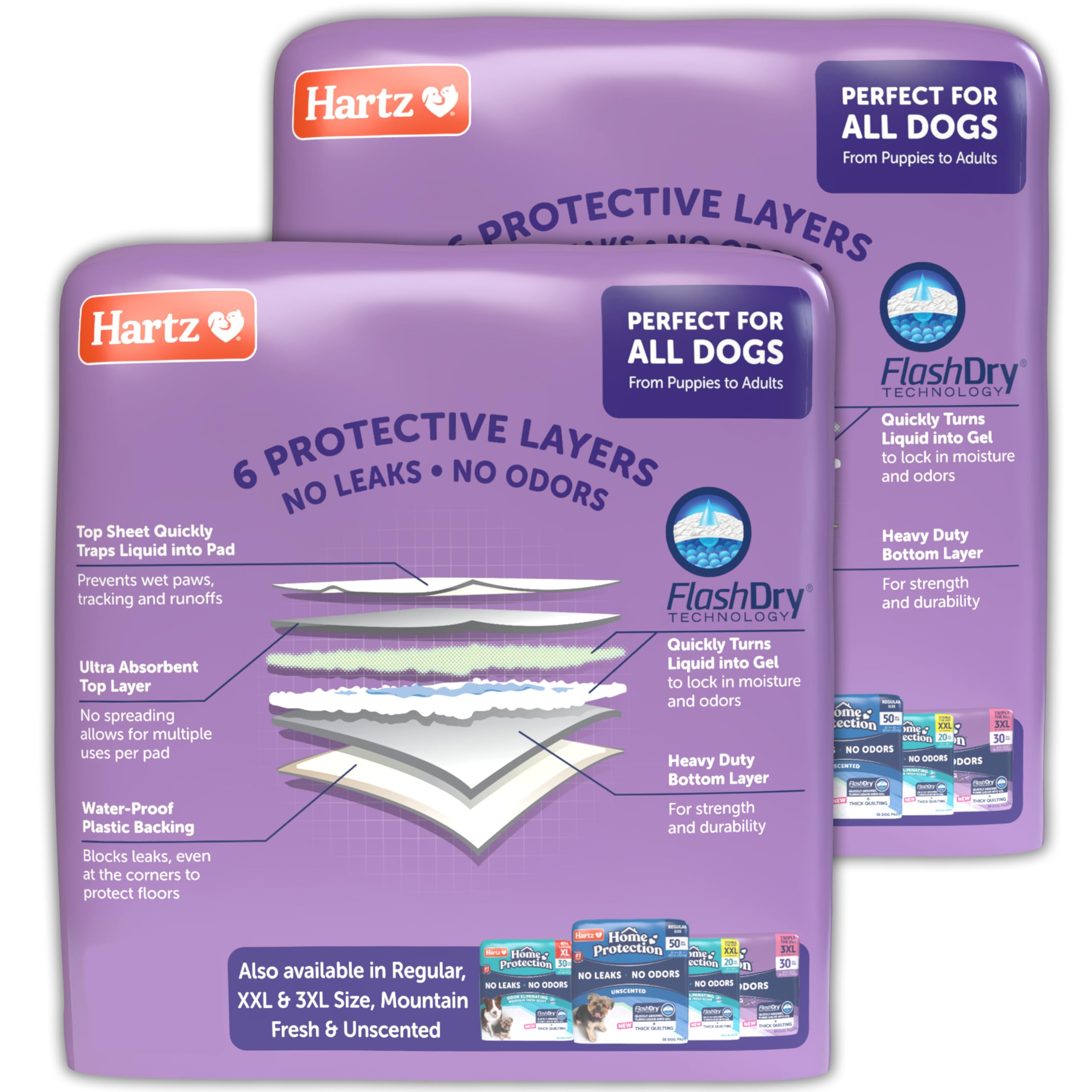 Hartz Home Protection - Almohadillas para perros con aroma a lavanda, XL 60 unidades, súper absorbentes y no gotean, eliminan olores
