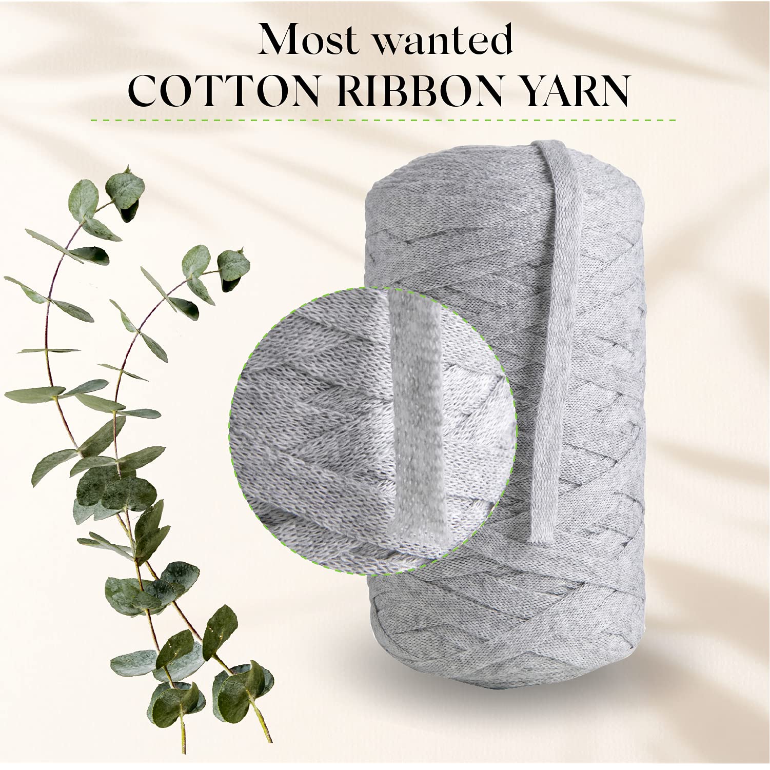 MeriWoolArt® Cotton Yarn Ribbon Grey, 10 mm T-Shirt Tape Yarn for Knitting Macrame, Crochet, Weaving, Gift Ribbon - Image 3