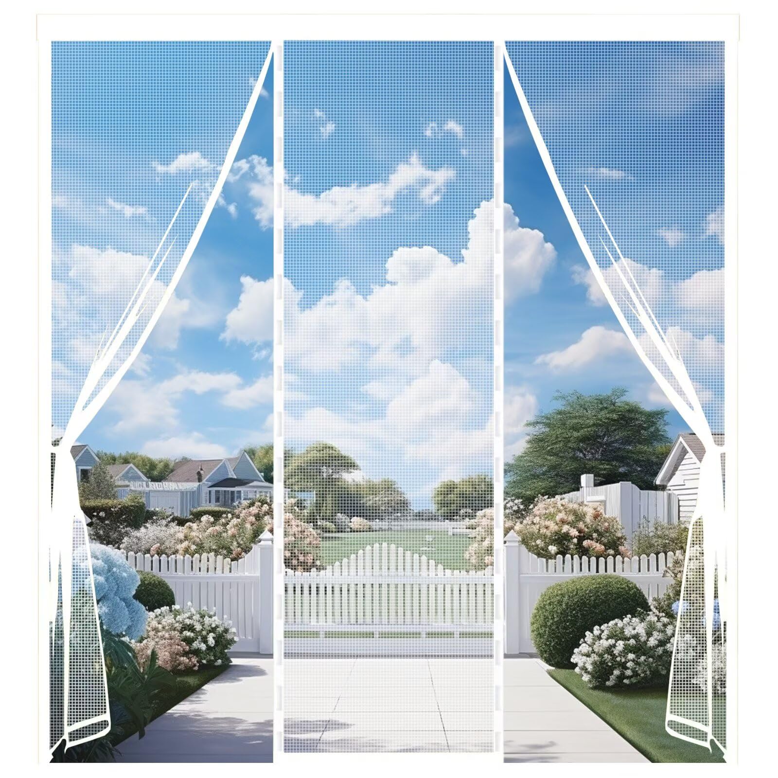 Rideau anti-insectes pour caravane 110x215cm Blanc | Porte moustiquaire avec bandes magnétiques | Porte moustiquaire pour caravane | Moustiquaire magnétique | Fermeture automatique