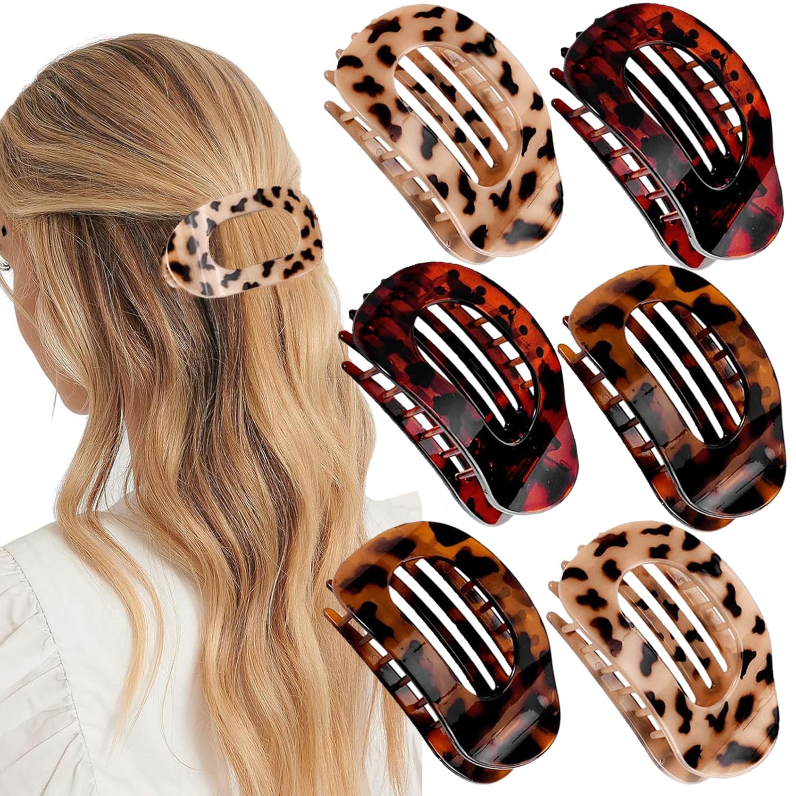 mercham 6 PCS Flat Hair Clips for Women Curved Claw Clip with Strong Hold