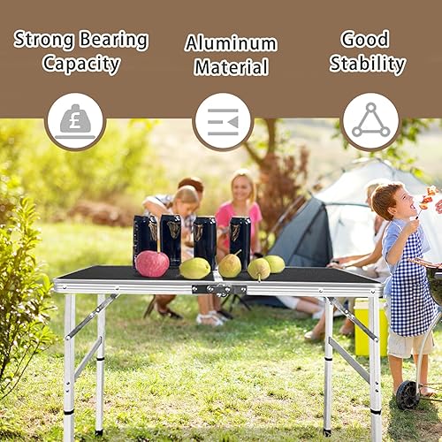 Miniatura 10 de Mesa pequeña plegable de aluminio, altura ajustable, mesa de campamento portátil ligera para picnic, playa, al aire libre e interior (negroB)