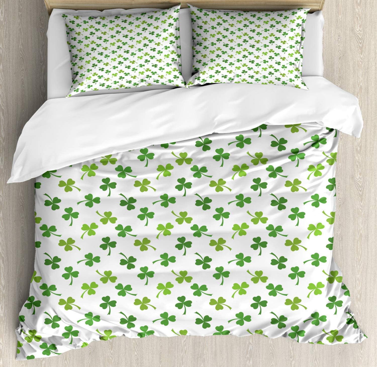 ABAKUHAUS St. Patrick's Day Duvet Cover Set, Shamrock, Bedding Set 3 Pieces with 2 Pillow Shams, 200 x 200 cm - 70 x 50 cm, Lime Green Multicolor