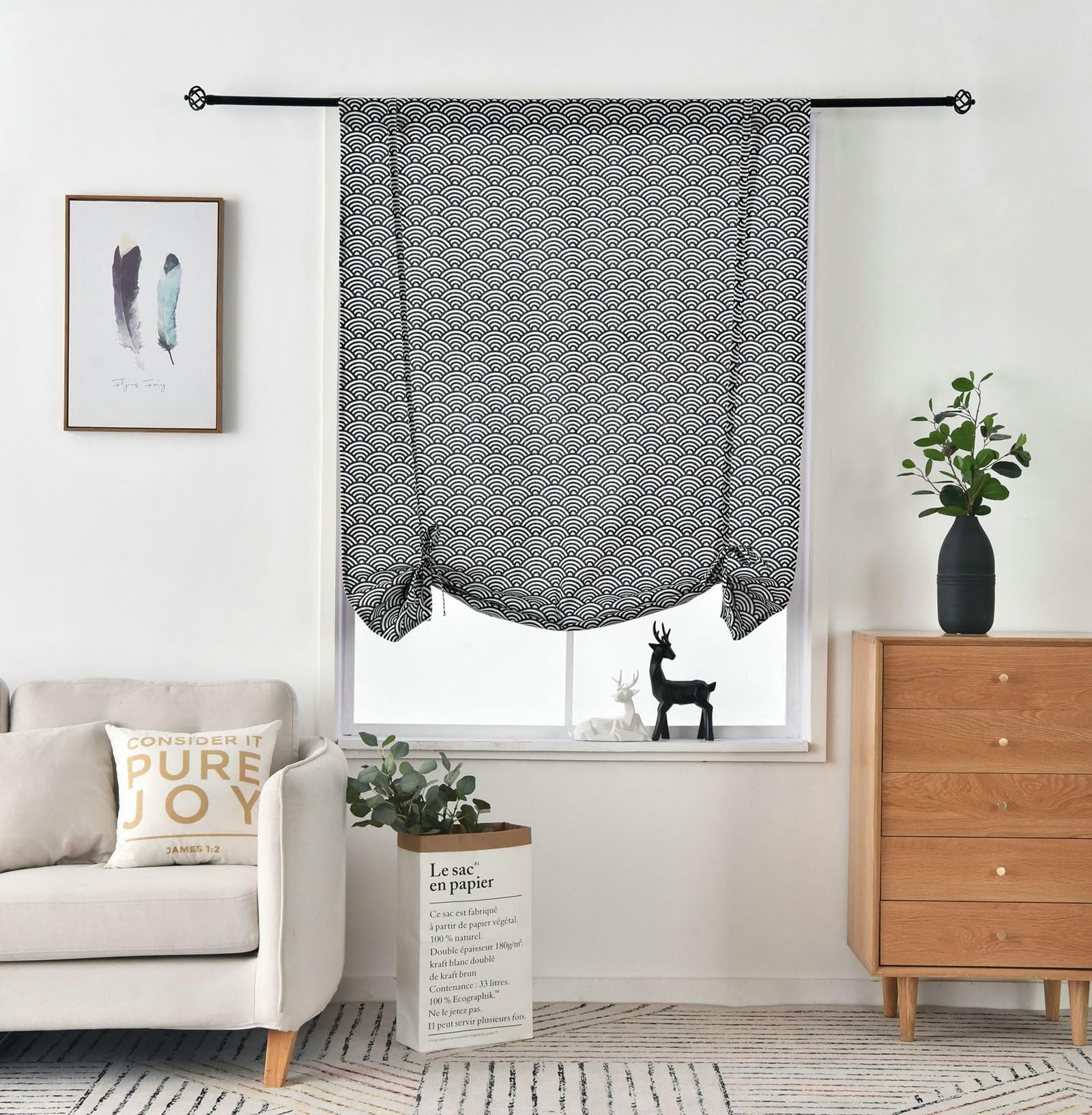 Verdunkelungsvorhänge Schwarz Beige 2er Set, Vorhänge Blickdicht Stangendurchzug 117x160CM Bedruckt mit Wellen Motiv Wohnzimmer Schlafzimmer Gardinen und Vorhänge