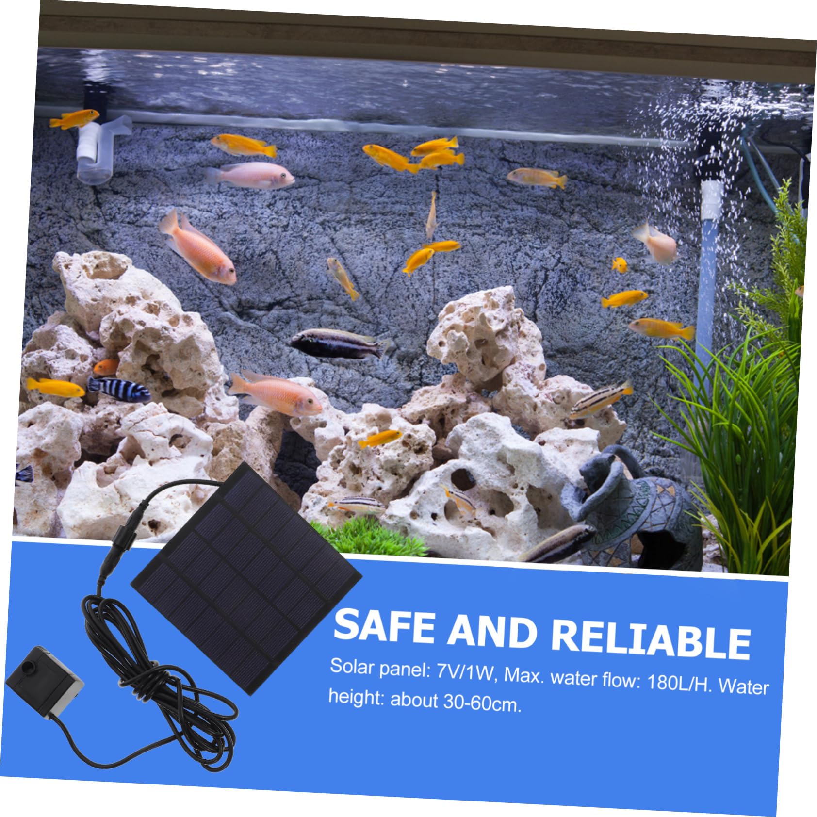 Pompa Solare per Acquario 7v 1w 180l/h in Plastica Nera