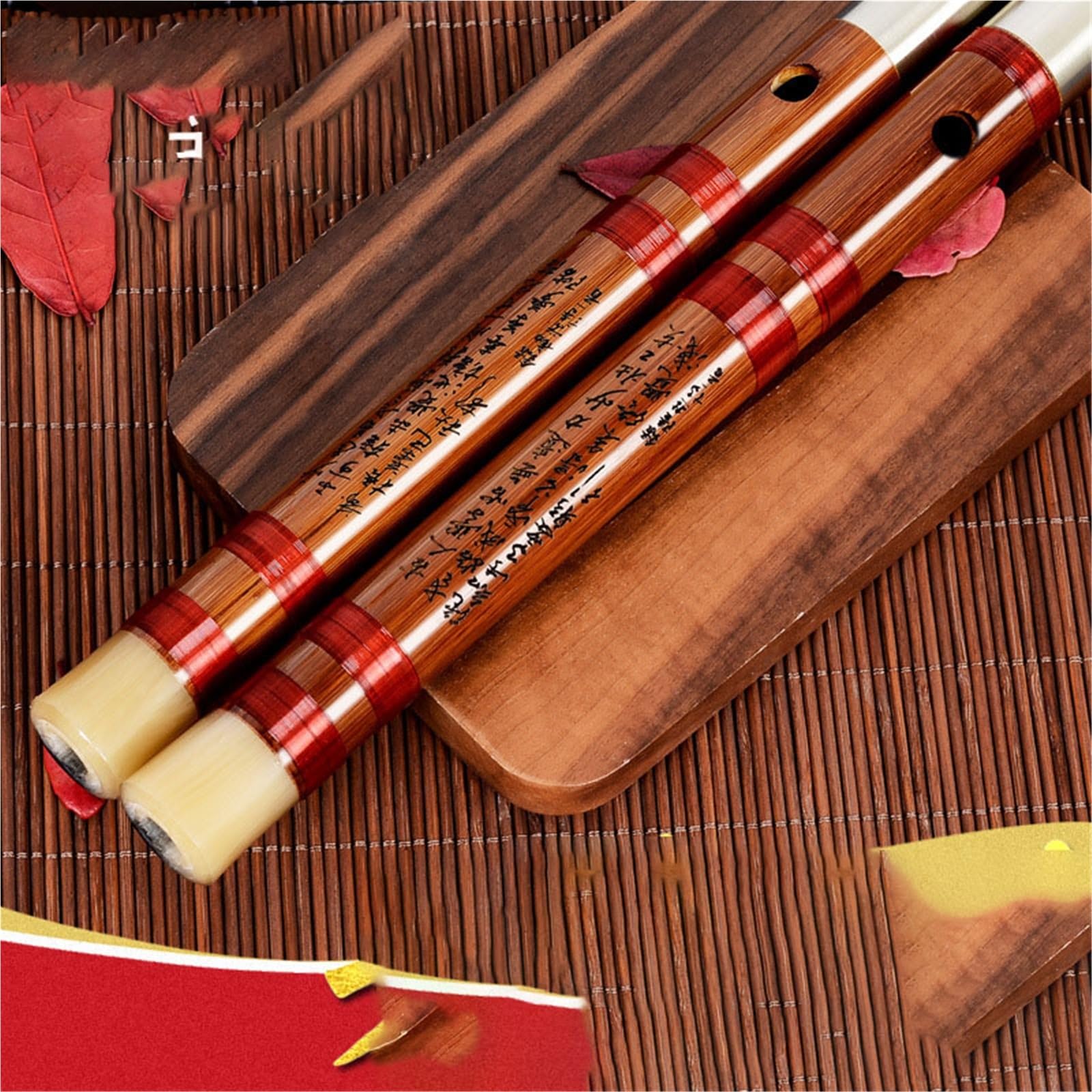 Flauto traverso per principianti in bambù amaro Strumento professionale multitono Livello di prestazione Doppio inserto Principianti Bamboo Flute(G tone+velvet bag)