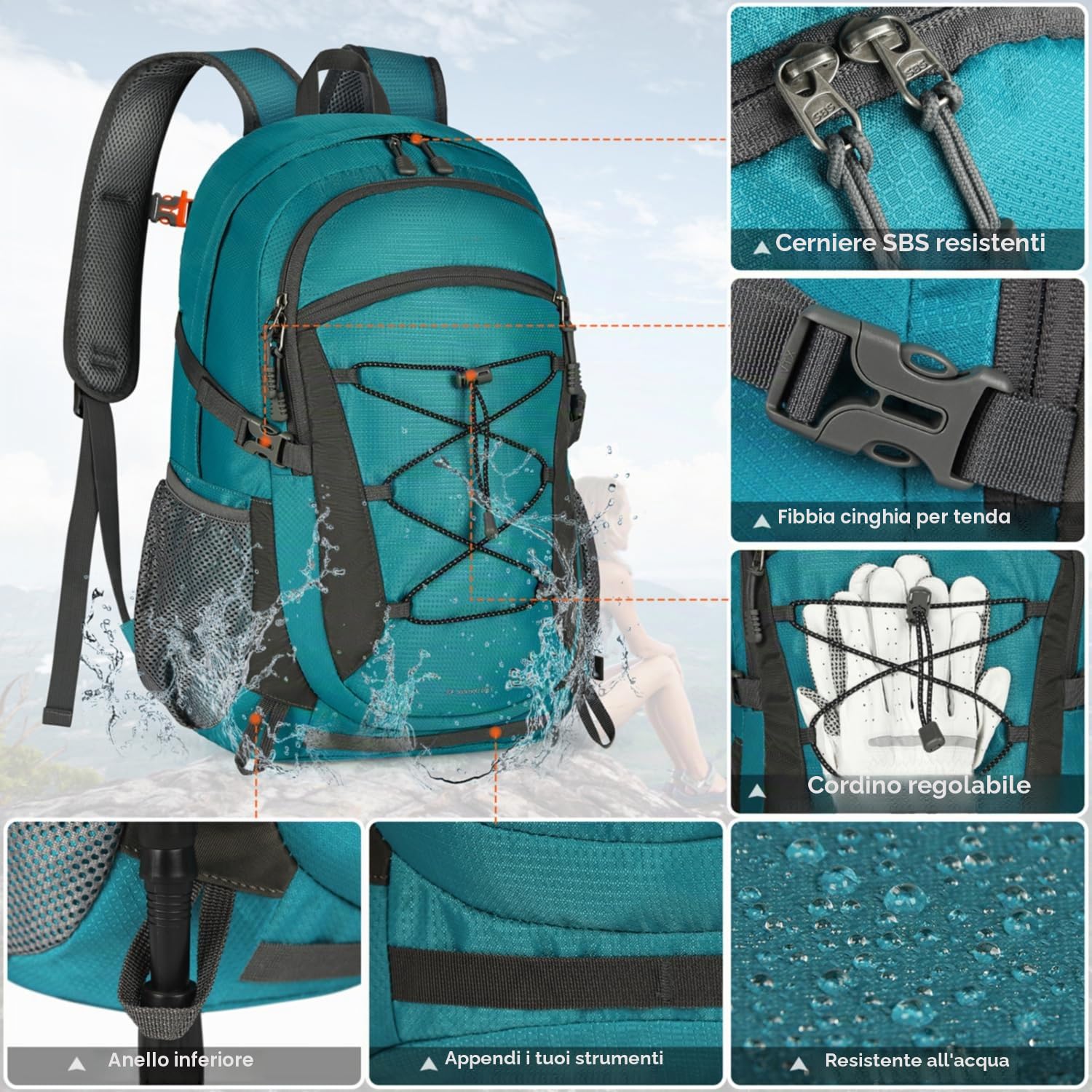 RAINSMORE Zaino Trekking 40 Litri Grande Pieghevole, Montagna Impermeabile per Uomo/Donna, Da Viaggio Leggero Traspirante, Escursionismo per Alpinismo Equitazione e Campeggio