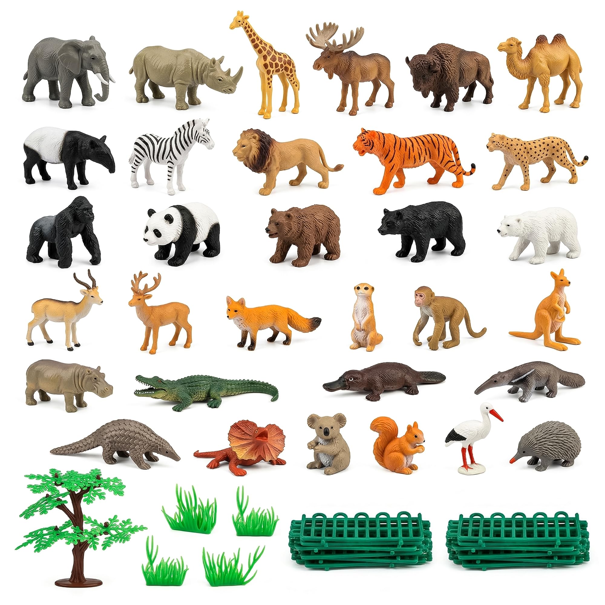 VERAT 53 Pcs Animals Figure Mini Jungle Toys Set Realistic Wild Plastic Animal Learning Party Favors for Boys Girls Kids Toddlers Forest Small Playset Cupcake Topper Safari Animals Figures-image-21