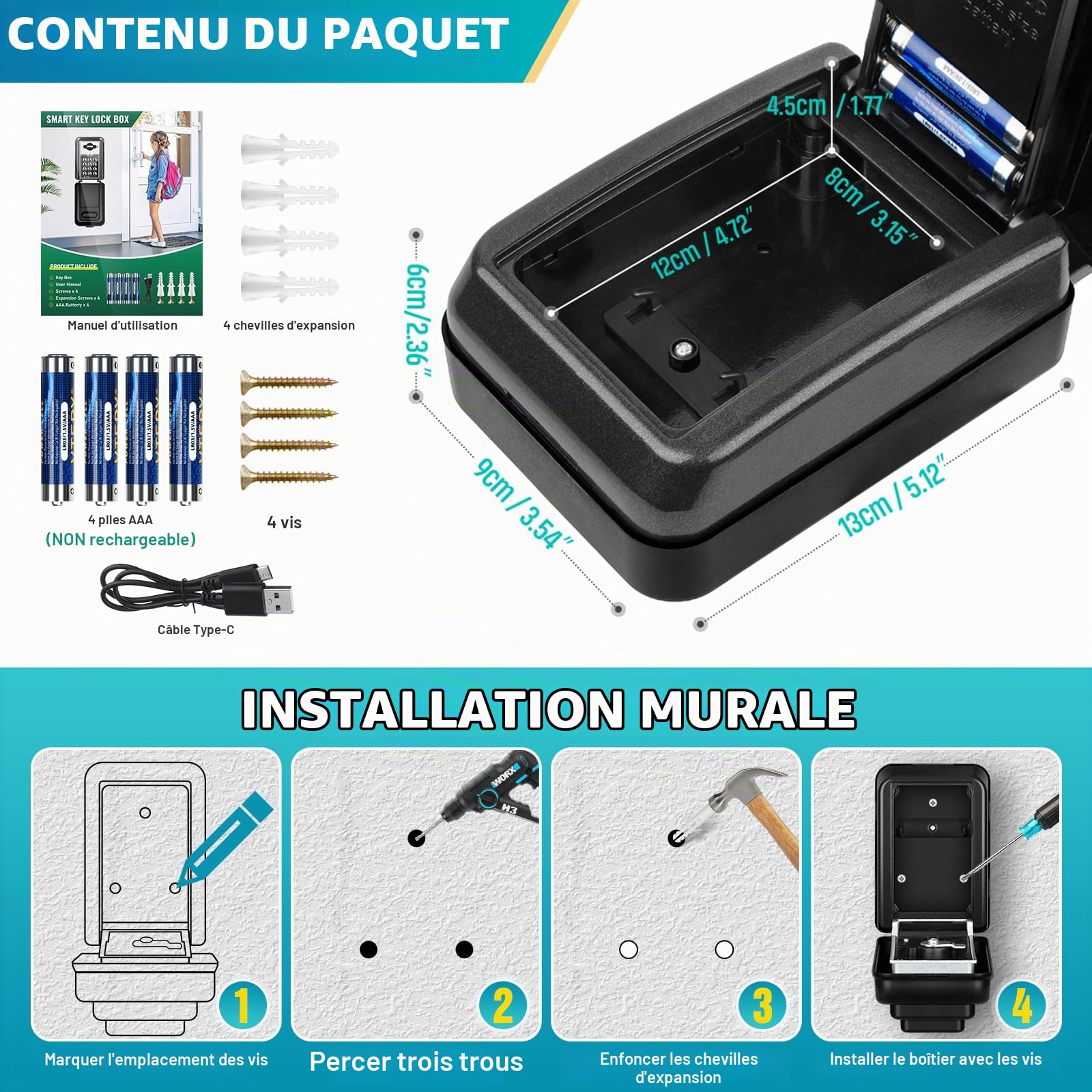 Électronique Boite a Clefs Securisee Exterieur Murale Boite a Clé avec Code Anti-vol Haute Sécurité Grand Coffre Fort Étanche Robuste Boîte à Clés pour Maison Usine Garage Bureau (Gris)