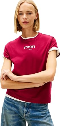 Tommy Jeans Womens Short Sleeve Essential Cotton Graphic T-Shirt with Printed Logo