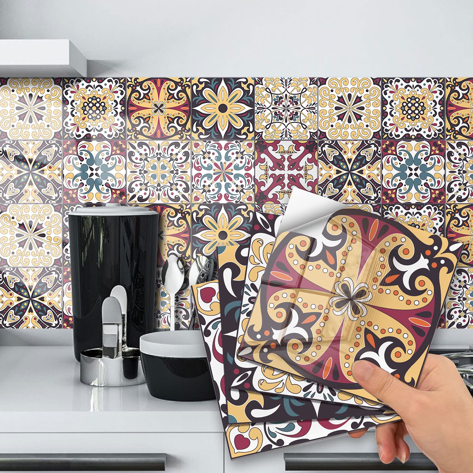 20 Pièces Autocollants De Carrelage En Marbre Pour Cuisine, Salle De Bain Dosseret Pvc Etanche Resistant A Huile 96103780