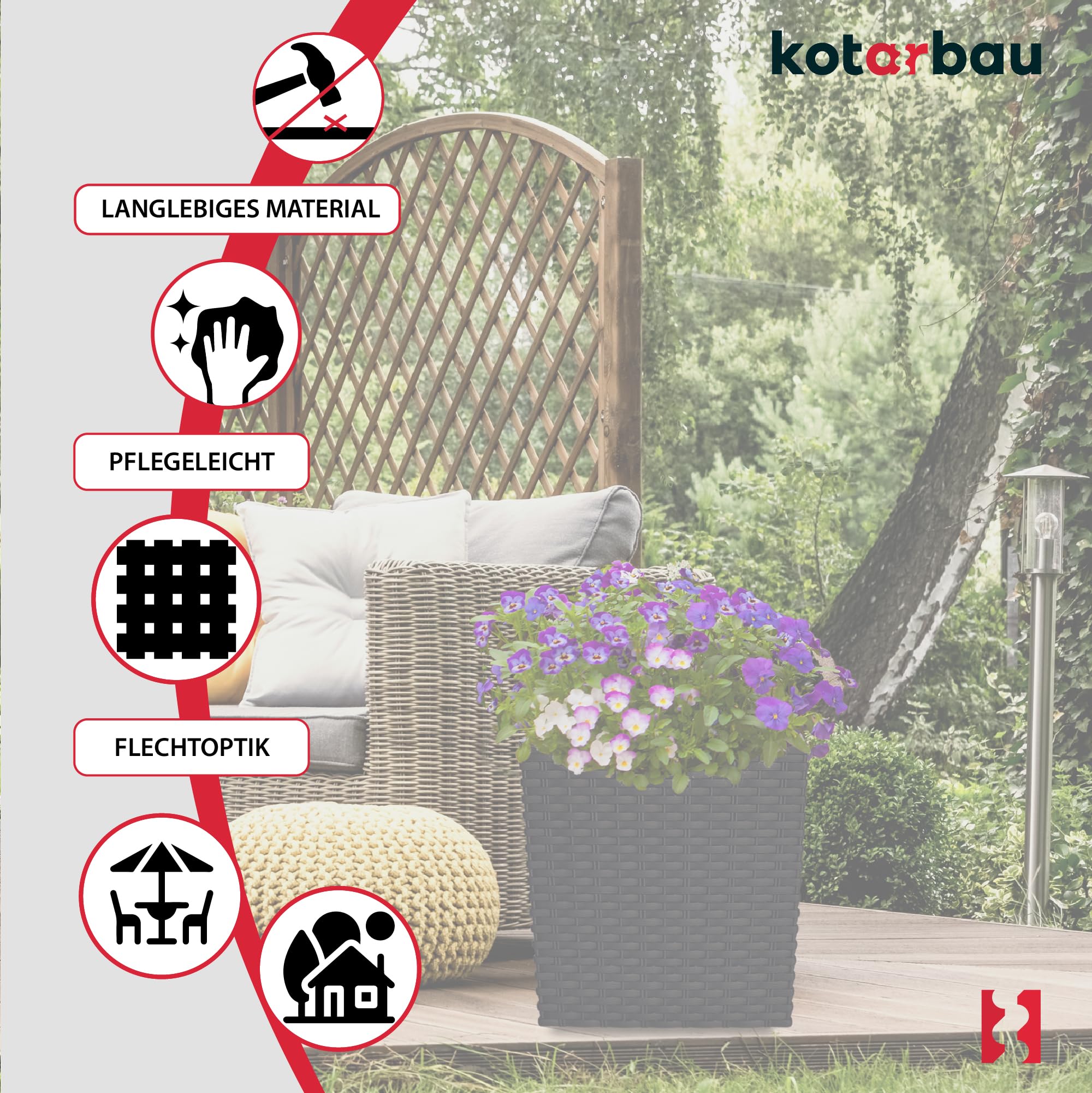 KOTARBAU® Juego de 2 macetas de 64 l, altura de 40 cm, de plástico Umbra con maceta interior, juego de macetas como maceta de ratán para interior y exterior