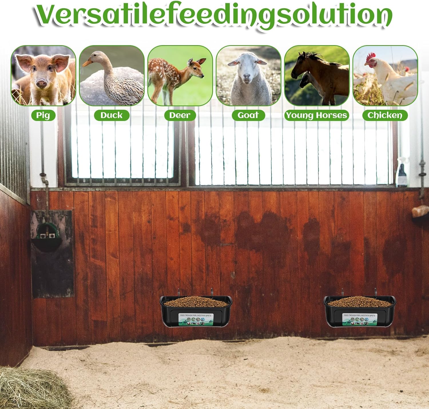 MAQUITA 6 PCS Hanging Chicken Feeder Trough for Goat Sheep Deer Poultry Duck Chicken Fence Feeder Livestock Feeding Container Goats Supplies Feeders Waterer Bucket