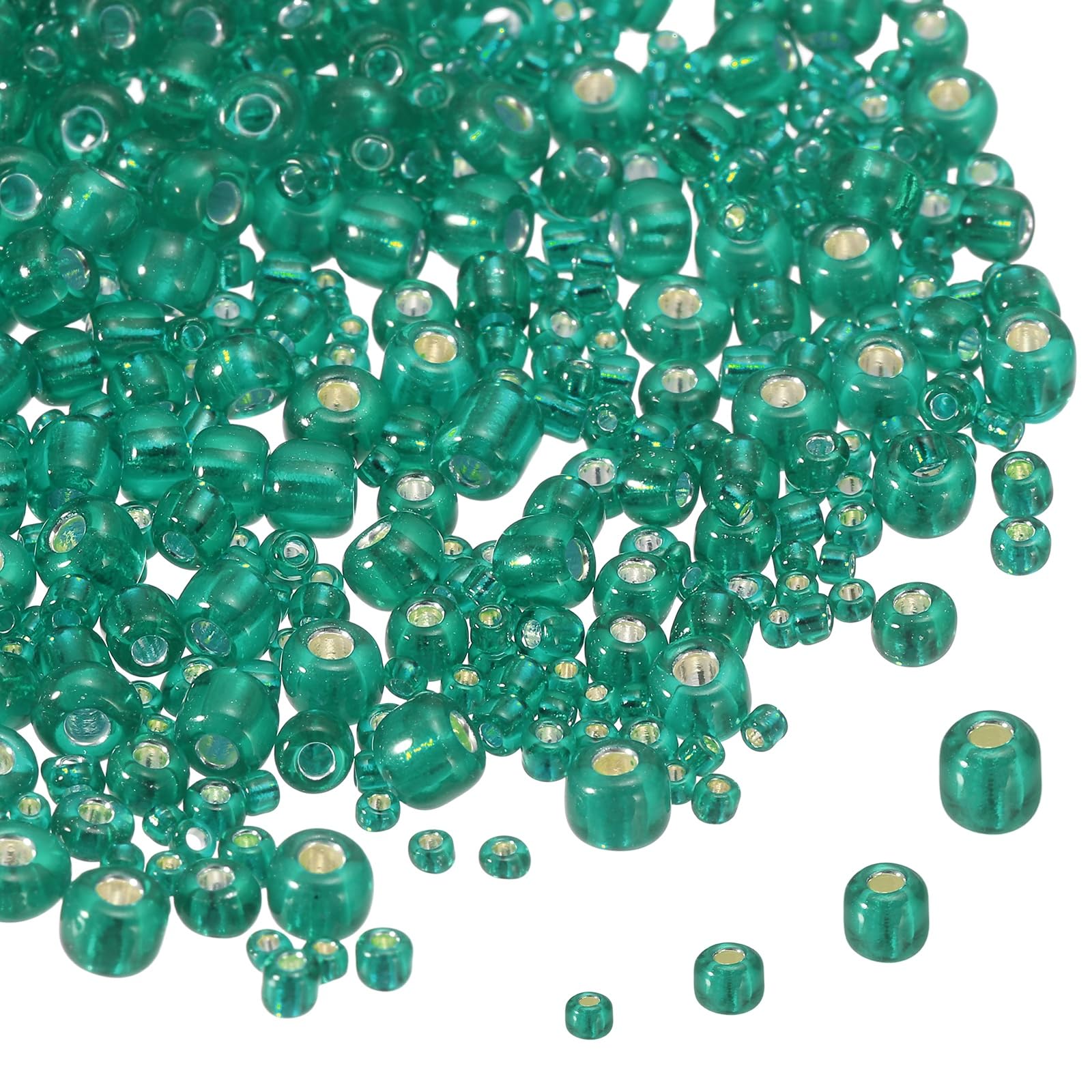 sourcing map 2848pcs Iridescent Glass Seed Beads 1.5/2/3/4mm Acrylic Round Bugle Beads for DIY Jewelry Craft Plants Making Fabric Felt Ornaments, Green