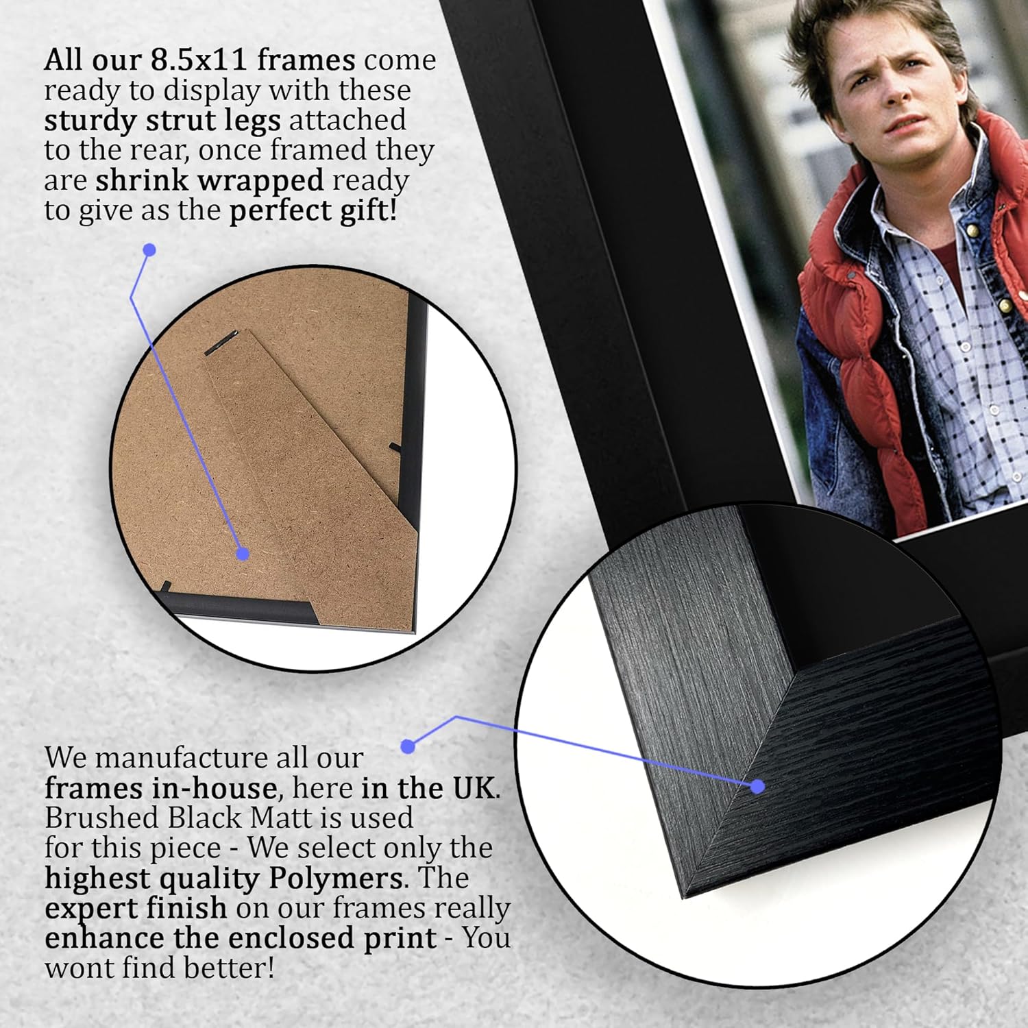 HWC Trading Michael J Fox Back to the Future Marty McFly Framed Gifts Printed Signed Autograph Picture for Movie Memorabilia Fans - US Letter Size