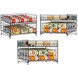 Adjustable Rack Organizer, Stackable 2-Tier Storage for Kitchen Pantry Cabinet, Can Holders for Food, Multifunctional Dispenser for Snacks Soda-3 Pack