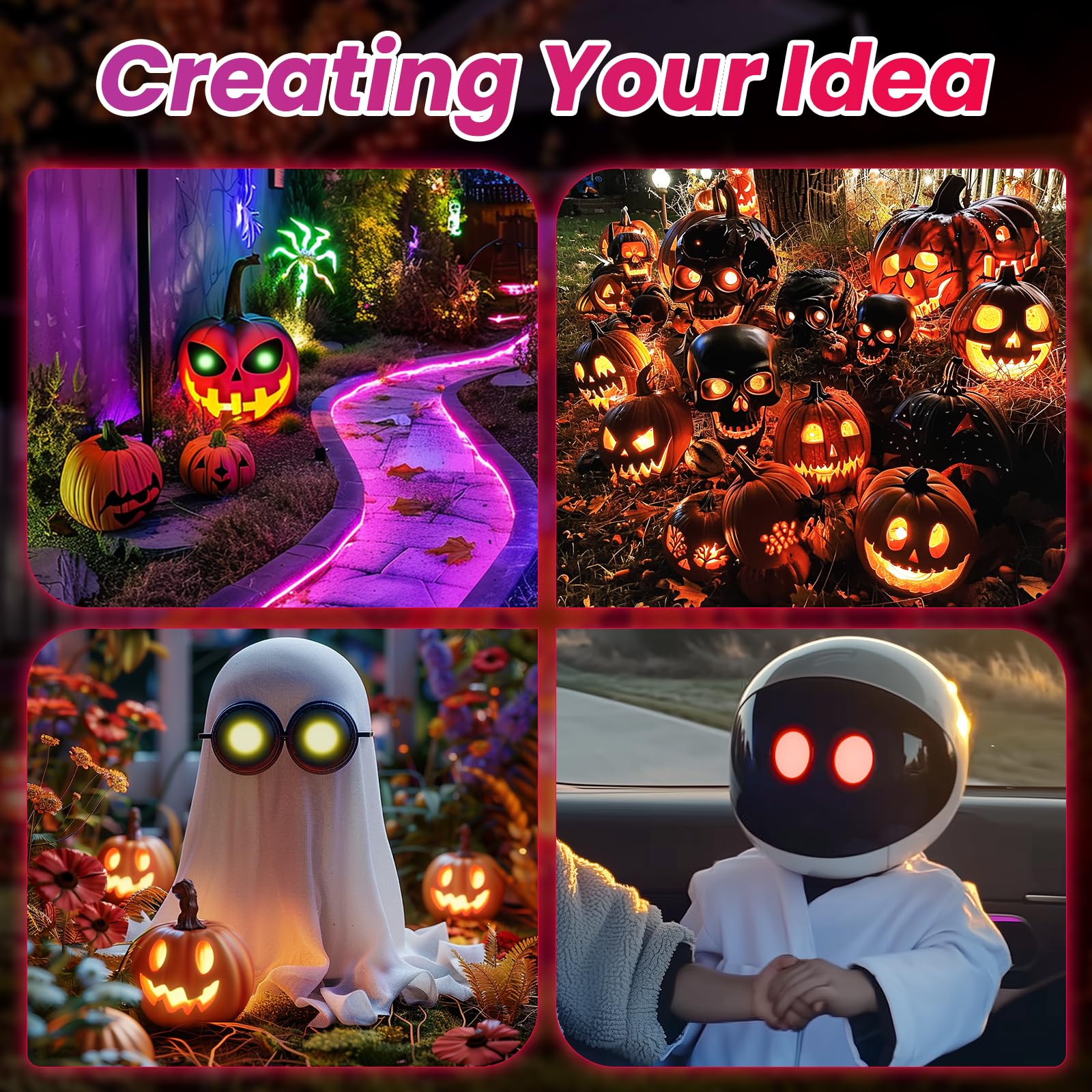 LED-Augen für Maske, Skelett, Geist, schwarze Katze, Spinne, Kürbis, gruseliger Baum, EL-Panels, Licht für Cosplay, DIY-Themenparty-Dekor (Rosa, 20 mm)