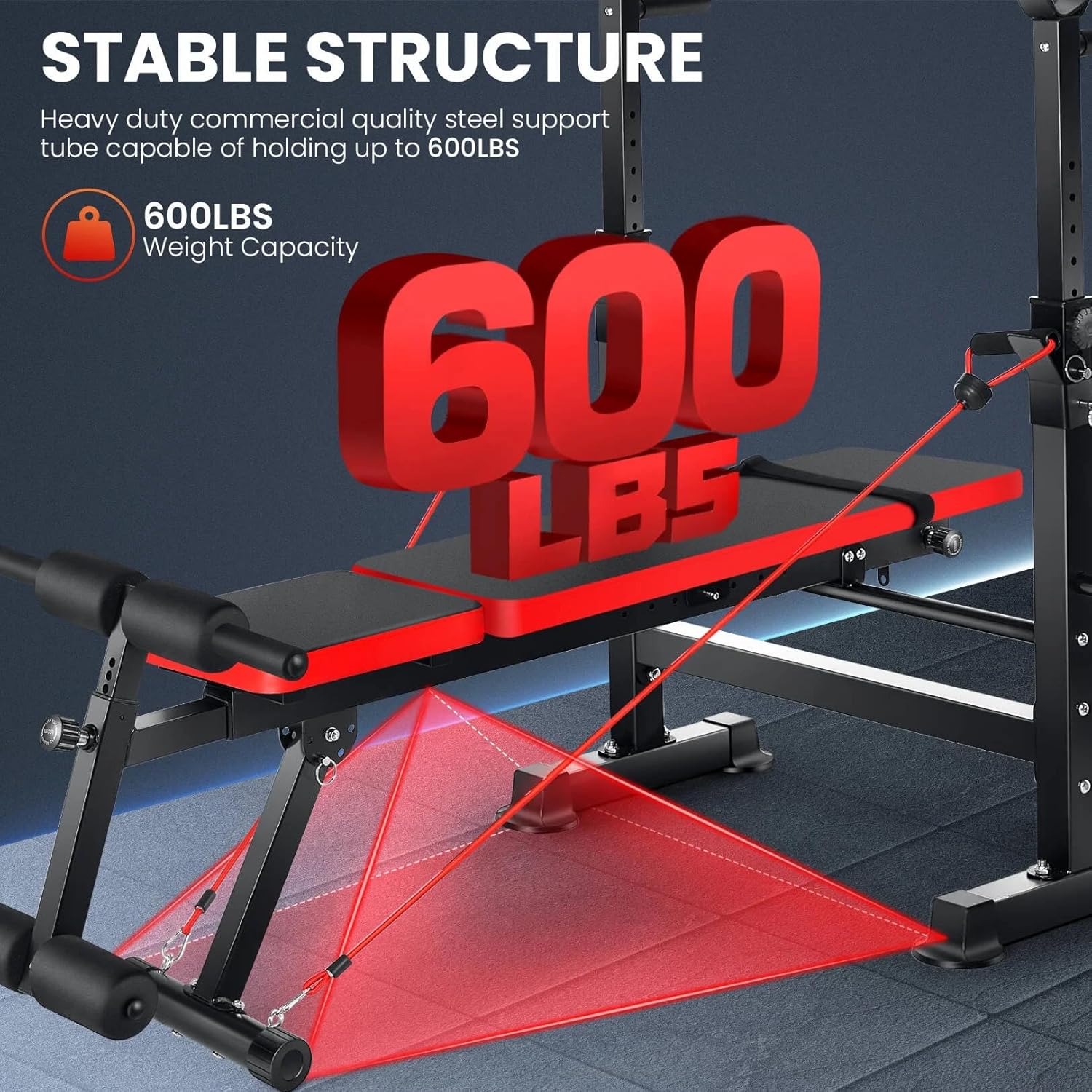 OPPSDECOR 900 LBS Weight Bench Set with Squat Rack, Adjustable Bench Press Set with Leg Extension and Leg Curl, Foldable Flat/Incline/Decline Workout Bench for Home Gym