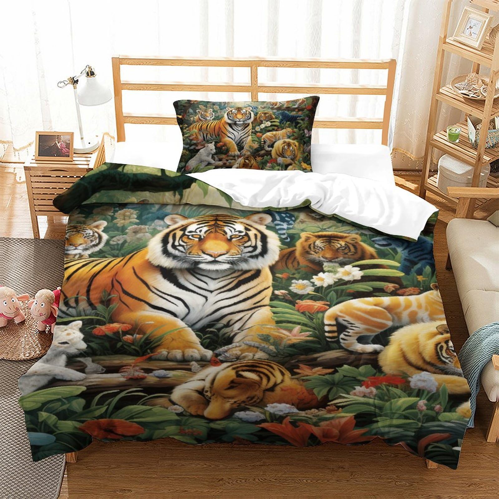 Parure de lit 3 pièces pour enfants et adolescents motif jungle 135x200