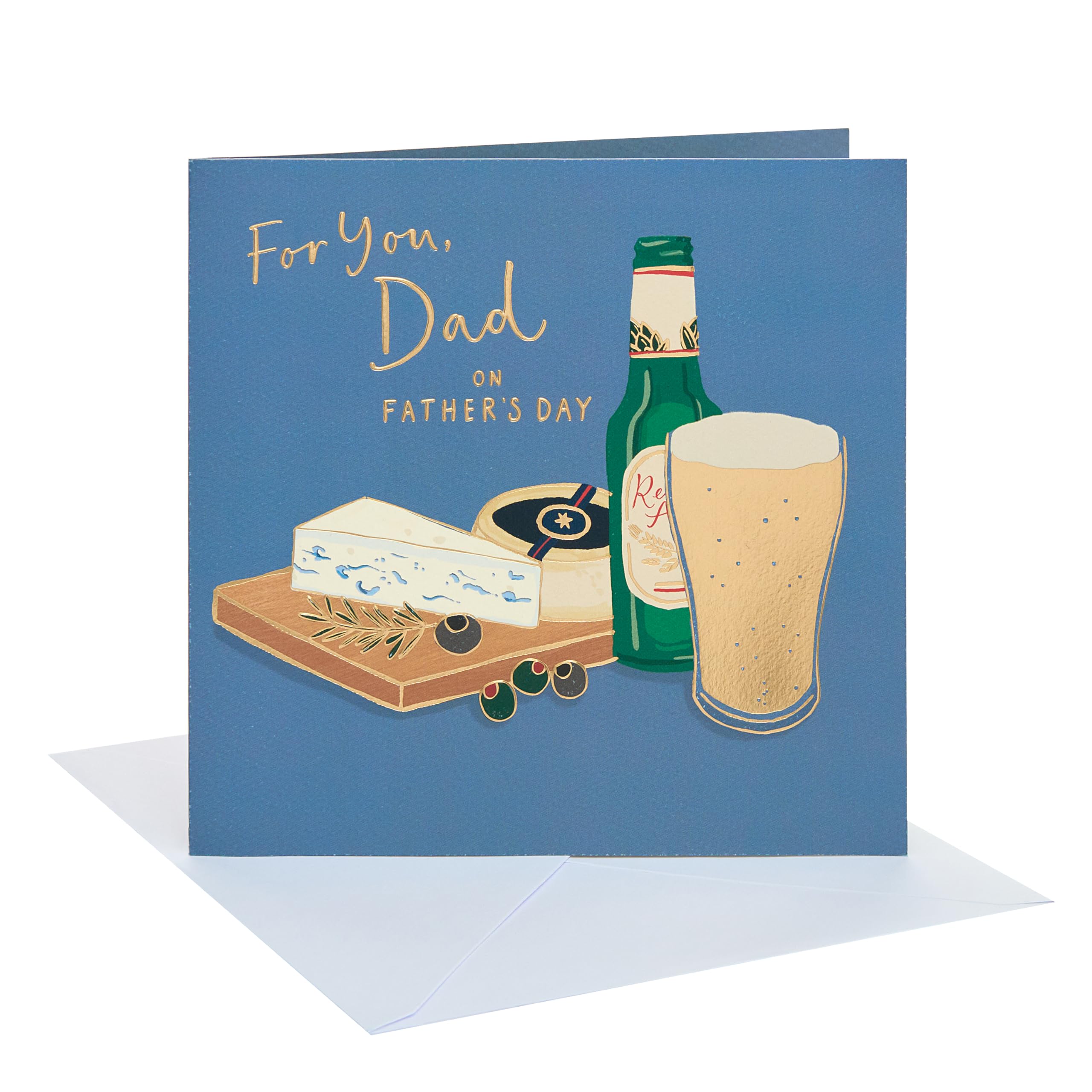 UK Greetings | Father's Day Card for Dad | Card for Dad, Grandad, Husband | Him, Boys, Men | Cheese and Beer Design | With Envelope | 18.6 x 18.6 cm