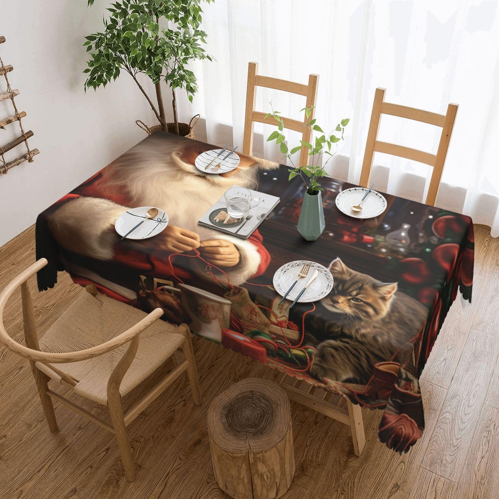 Nappe rectangulaire imperméable chat et Père Noël 137x183 cm