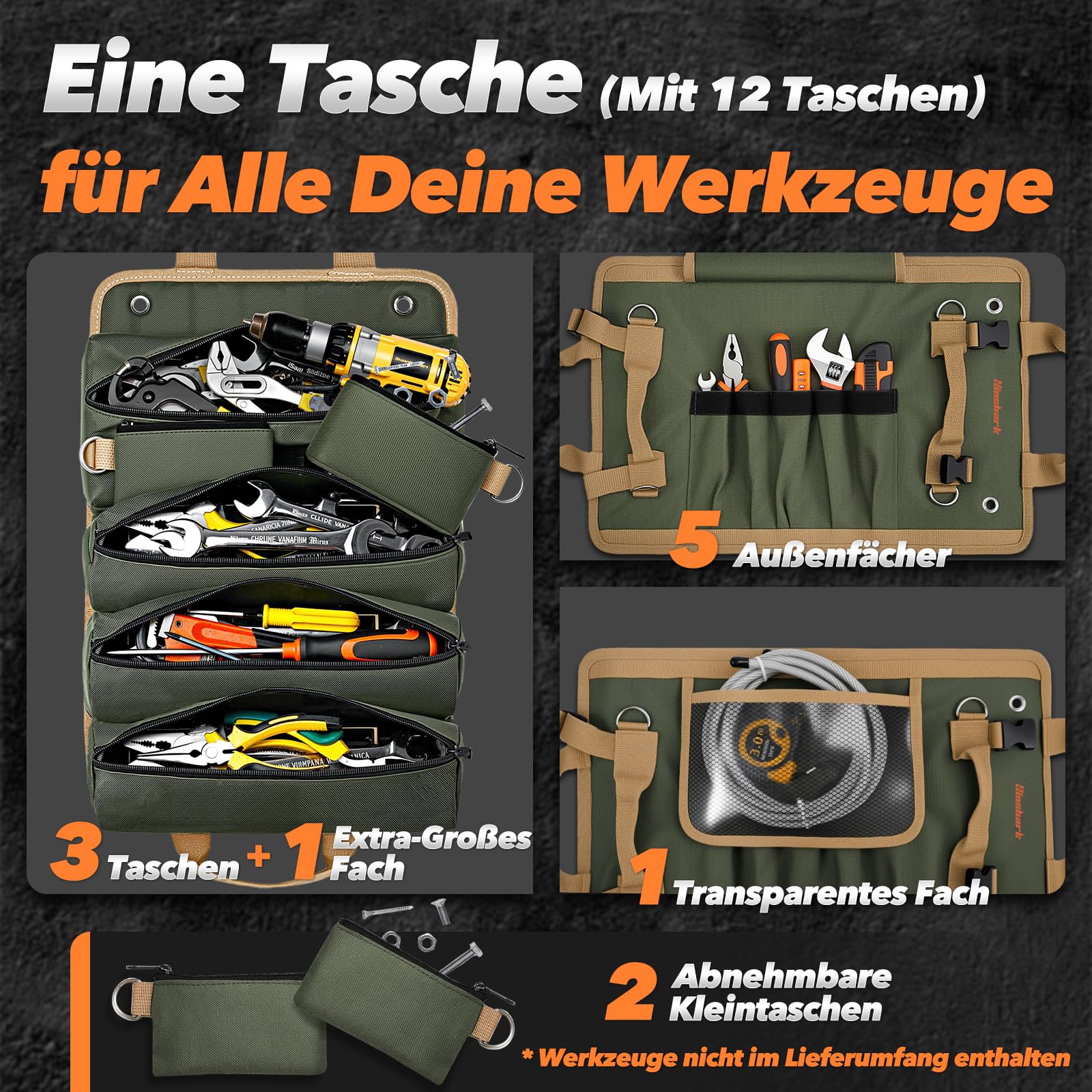 Hinshark Geschenke für Männer, Aufrollbare Werkzeugtasche, Männergeschenke, Geburtstagsgeschenk Gadgets Weihnachtsgeschenke für Männer, Lustige Herren Handwerker Geschenke, Papa Geschenk Weihnachten