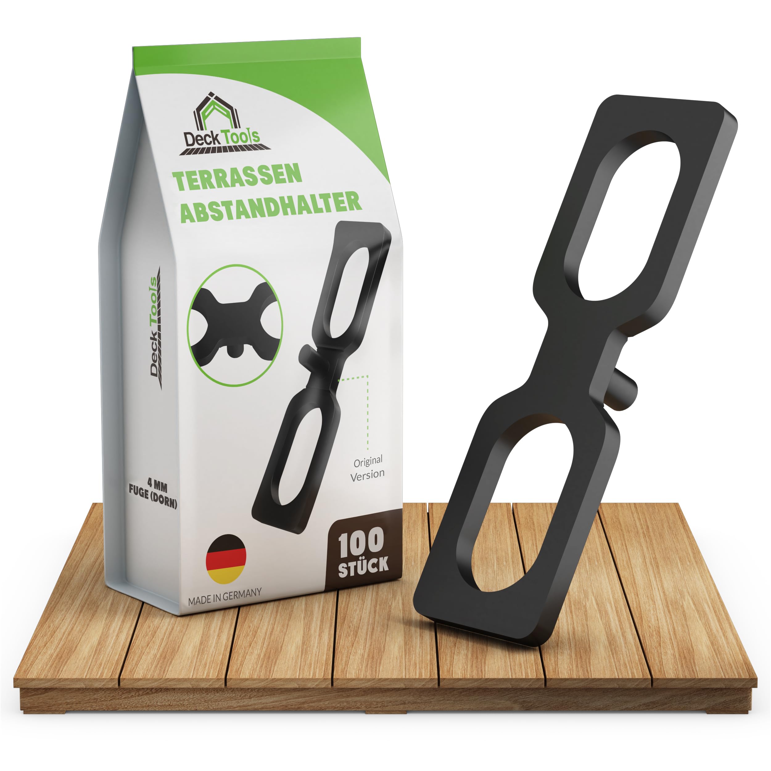 Deck Tools® 100 Stück 4mm - Abstandhalter für Terrassendielen – Terrassenbau Distanzhalter für gleichmäßige Fugen & Hinterlüftung – Kunststoff-Distanzstück für Holzterrassen & WPC – Made in Germany
